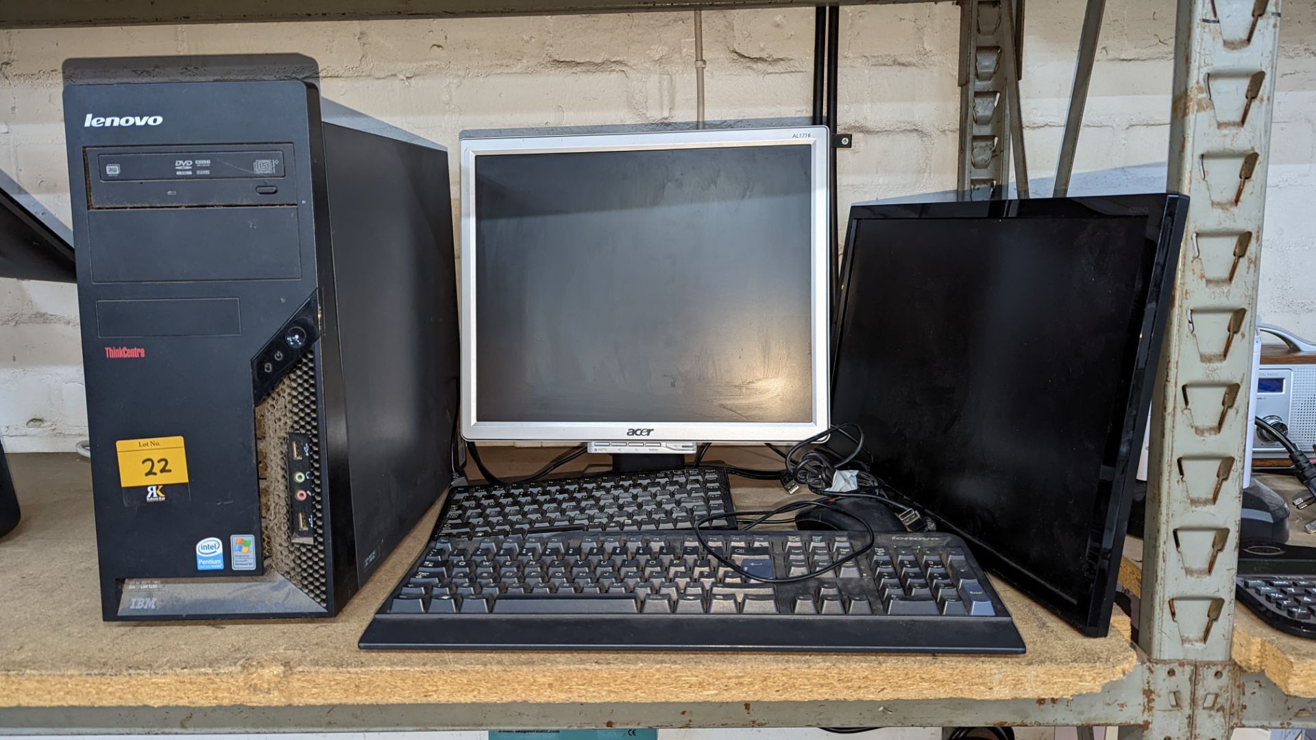 Lenovo ThinkCentre dual core Pentium computer including 2 monitors, 2 keyboards plus mouse