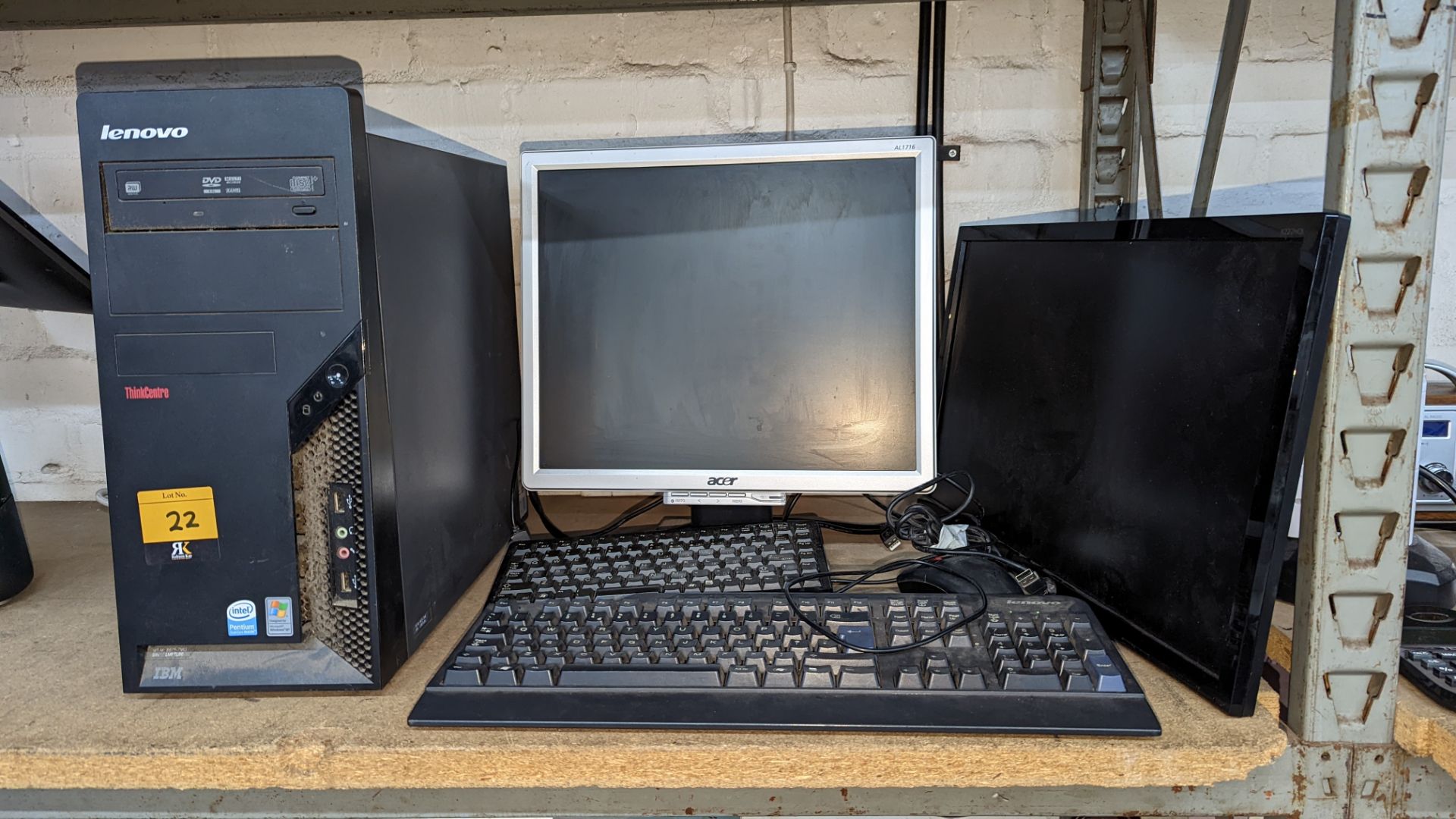 Lenovo ThinkCentre dual core Pentium computer including 2 monitors, 2 keyboards plus mouse - Image 2 of 7