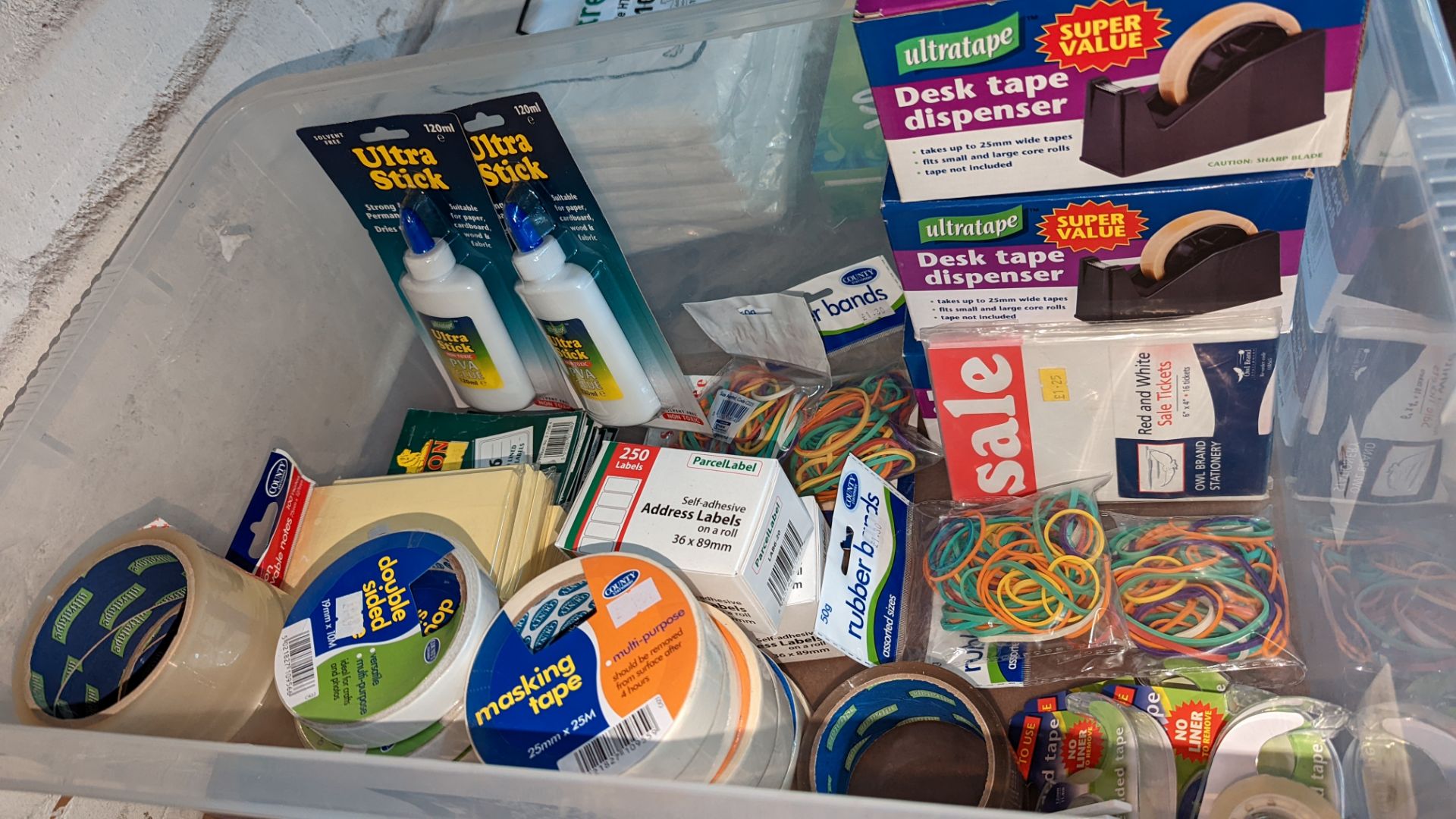 Contents of a crate of tape, tape dispensers, Post It Notes, labels & more - crate excluded - Image 6 of 11