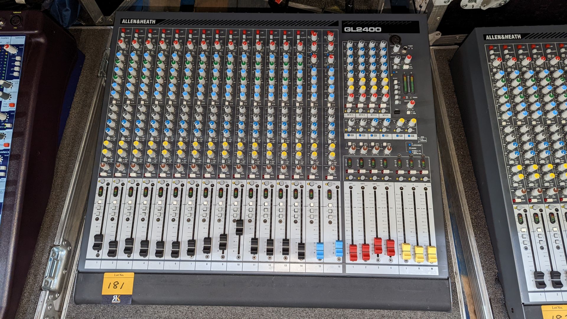 Allen & Heath audio mixing desk model GL2400, 16 channel, 4 Group, including light, dust cover & fli - Image 7 of 14