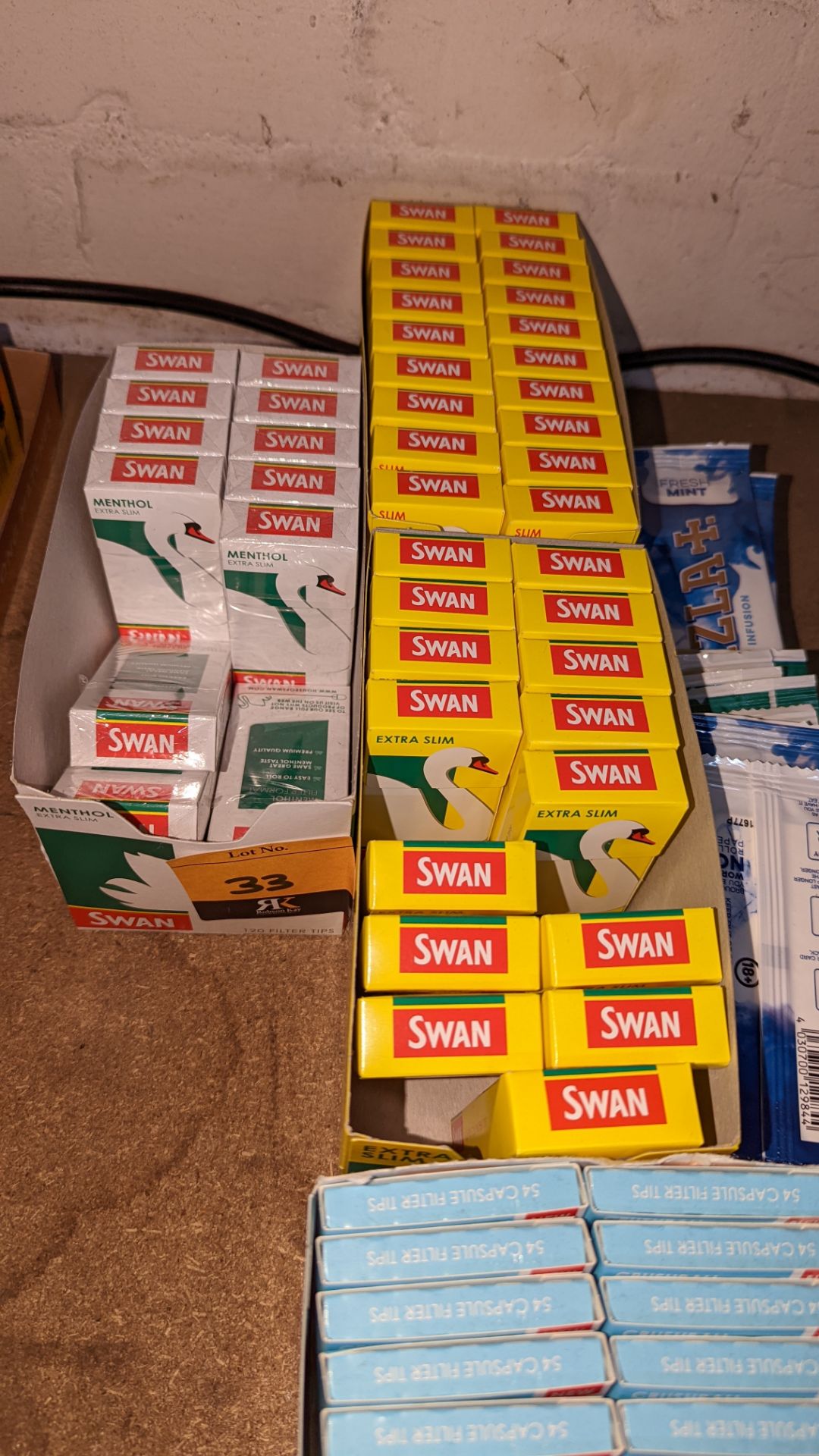 Large quantity of filter tips, comprising 4 part-full boxes of assorted Swan tips, one dispensing bo - Image 5 of 6