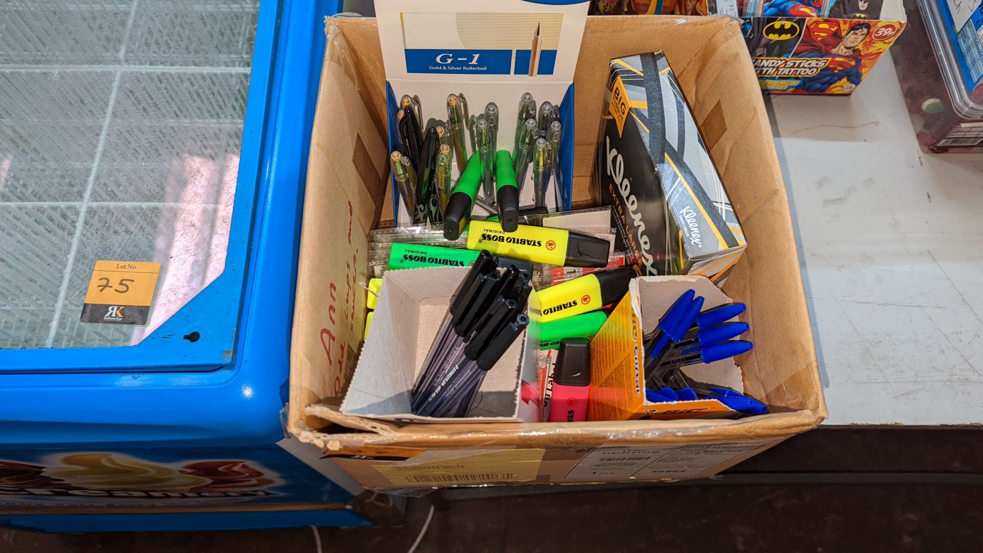 Box of miscellaneous stationery items