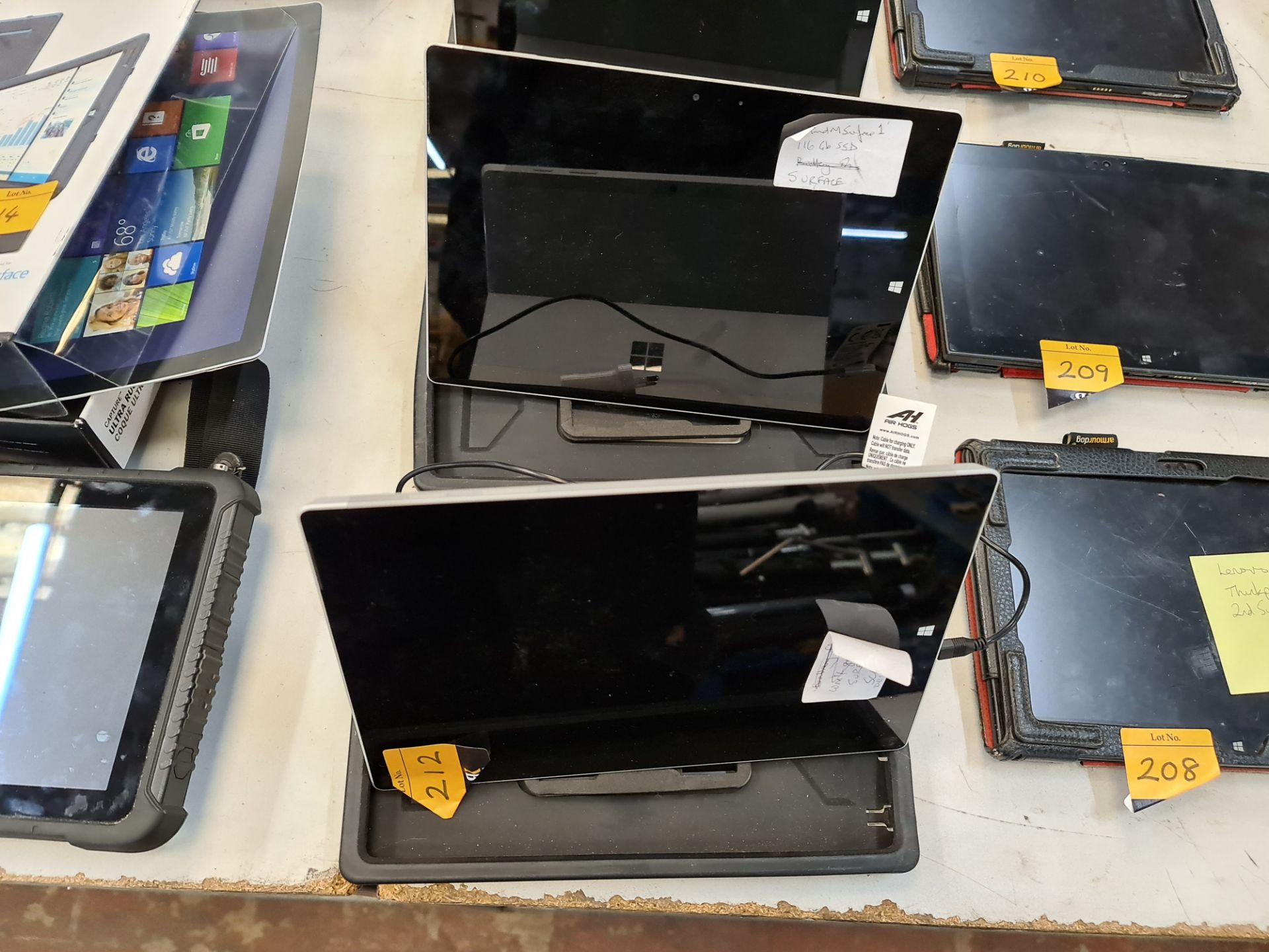 2 off Microsoft Surface tablets, Intel Atom X7Z7800, RAM 4GB, 120GB SSD, each with case, charging ca