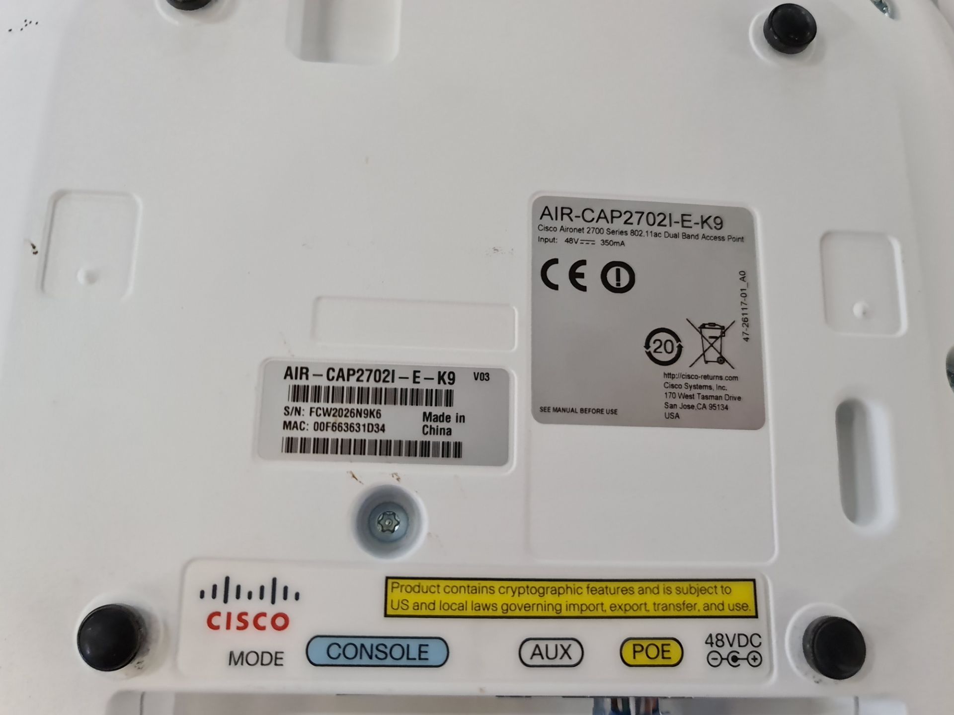 3 off Cisco wireless access points model AIR-CAP27021-E-K9, including wall-mounting bracket - Image 2 of 5