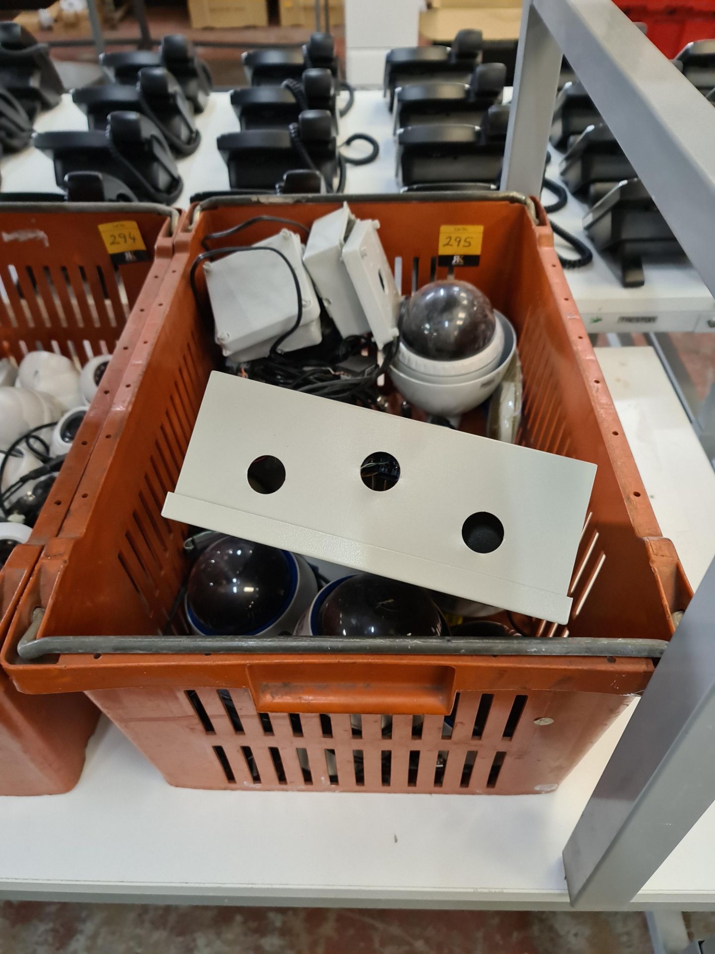 Contents of a crate of CCTV equipment comprising 7 cameras plus other miscellaneous items