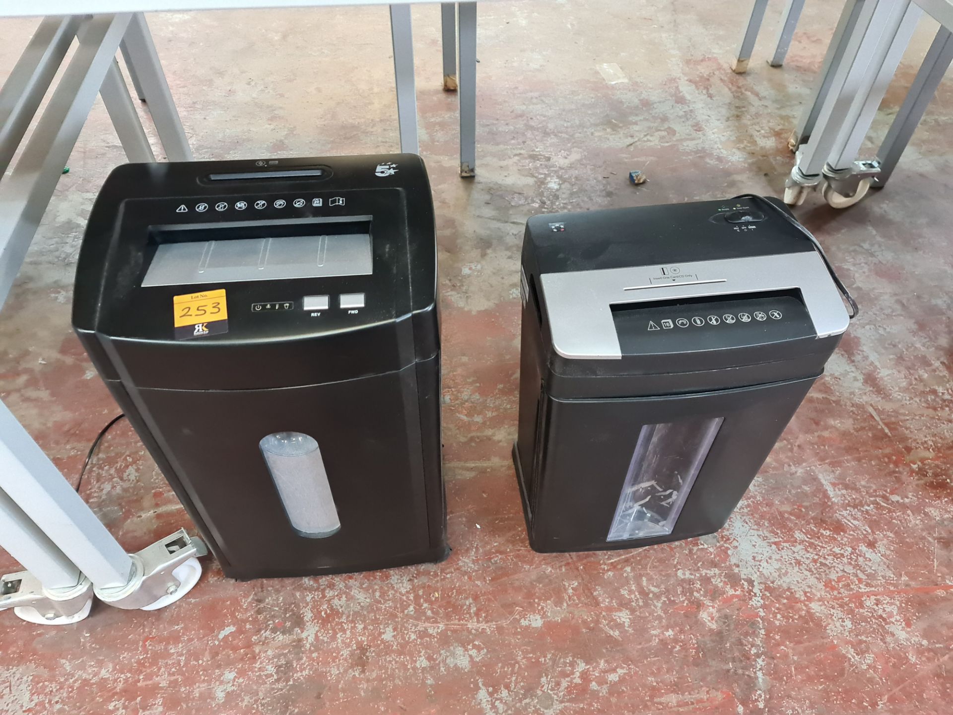 2 assorted floor standing paper shredders