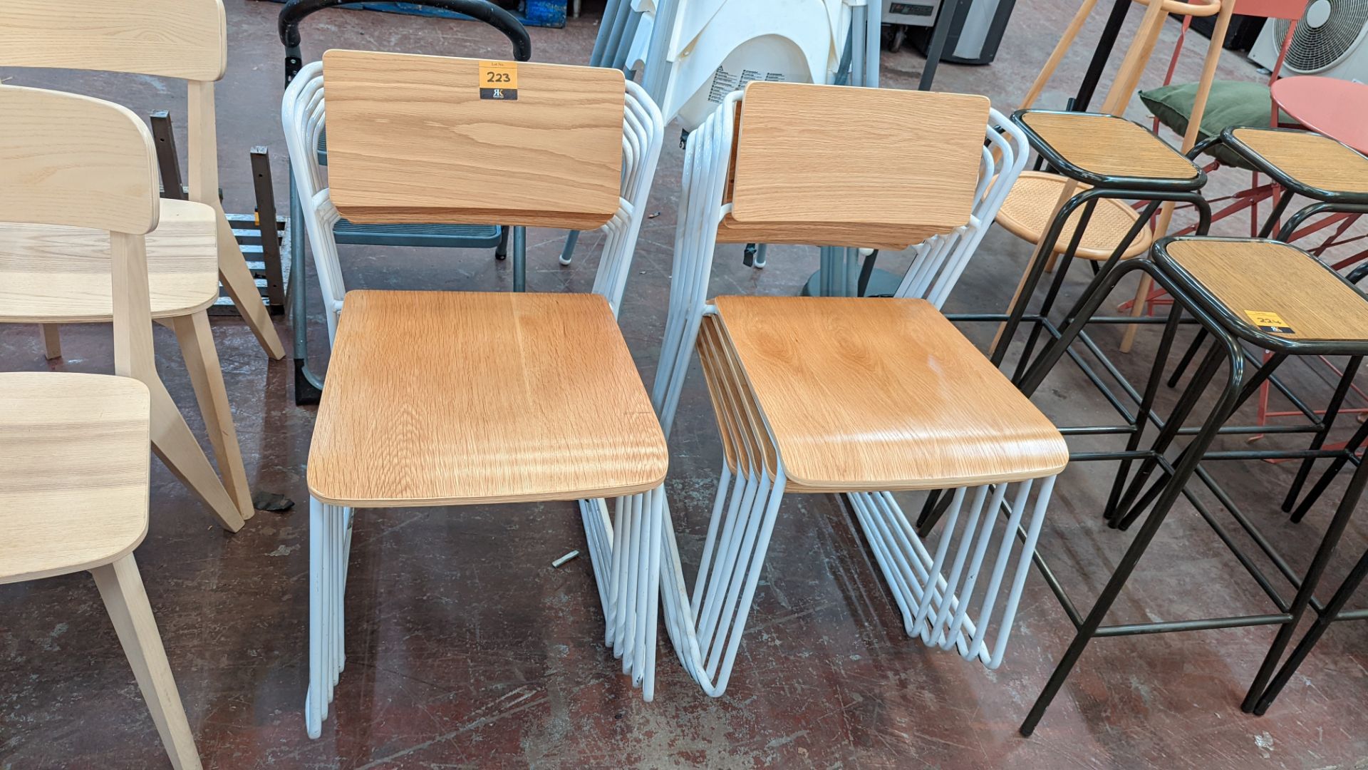 10 off matching stacking chairs comprising white metal frames & wooden backs/bases - Image 2 of 5