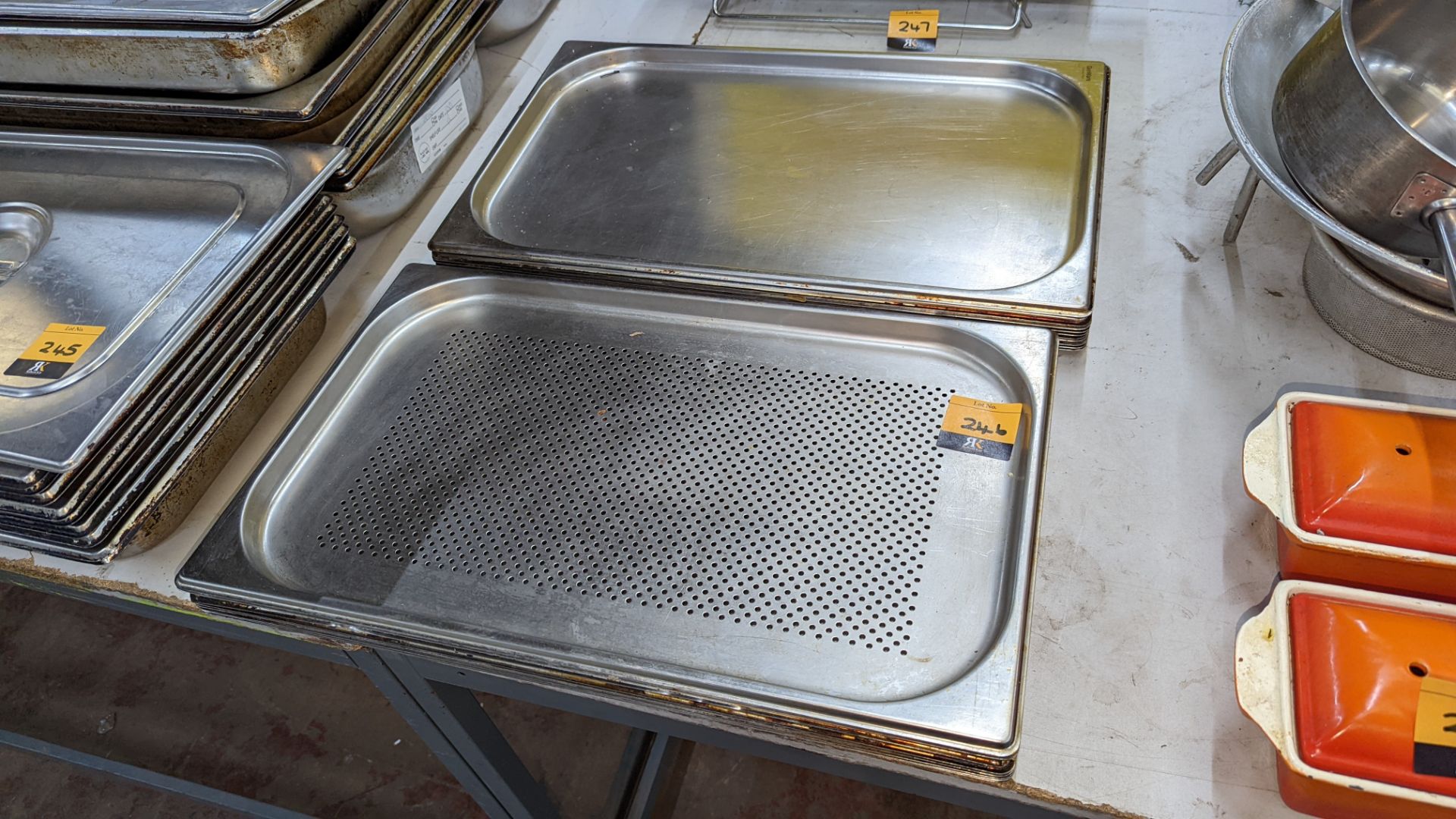 2 stacks of stainless steel rectangular trays including one perforated tray - Image 2 of 4