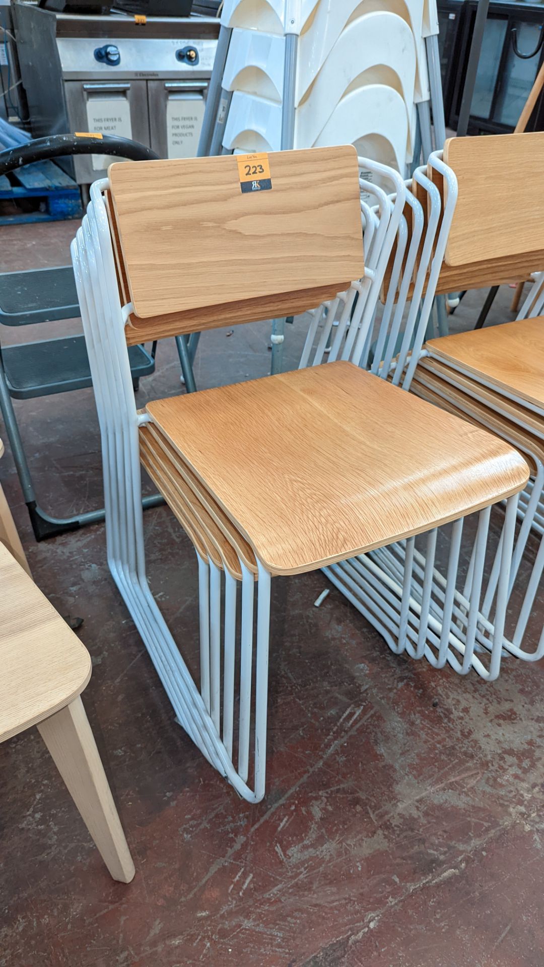10 off matching stacking chairs comprising white metal frames & wooden backs/bases - Image 3 of 5