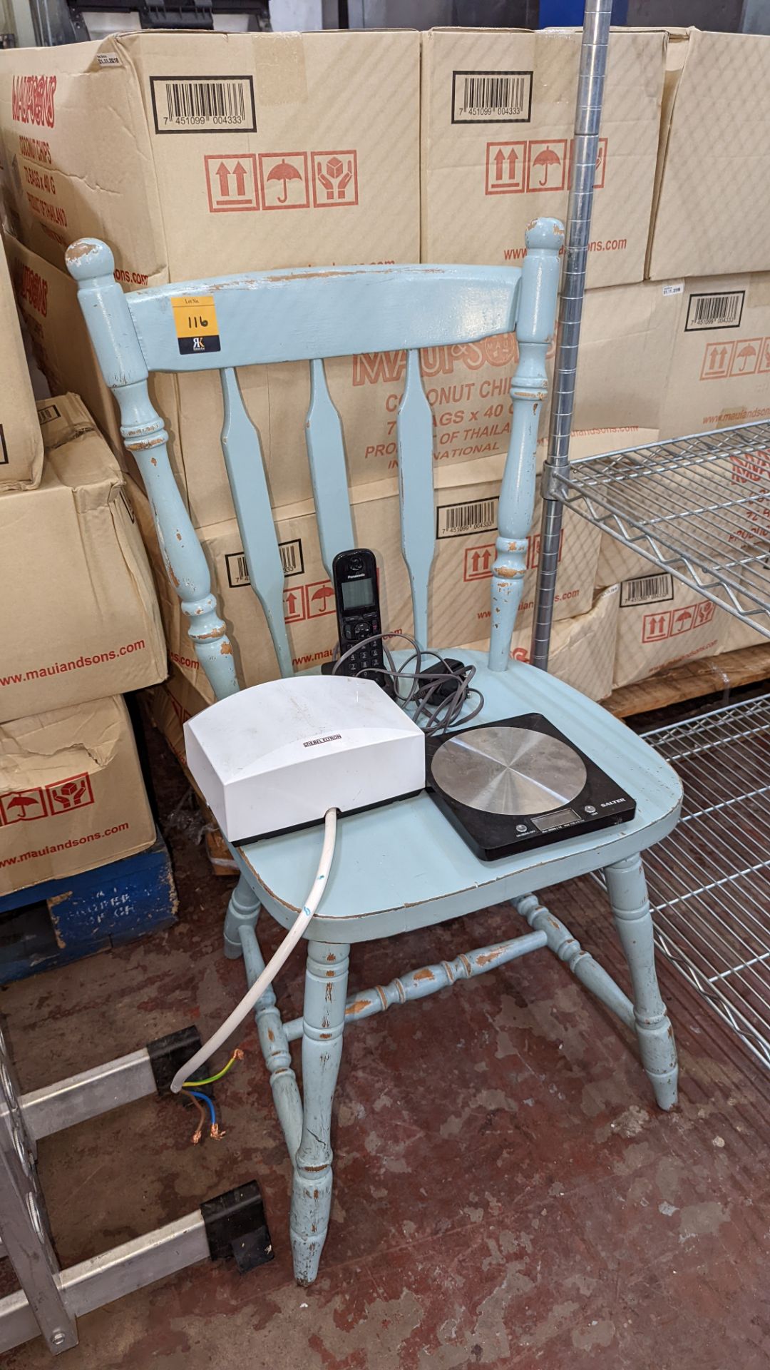 Mixed lot comprising chair, water filter, DECT telephone & Salter scales