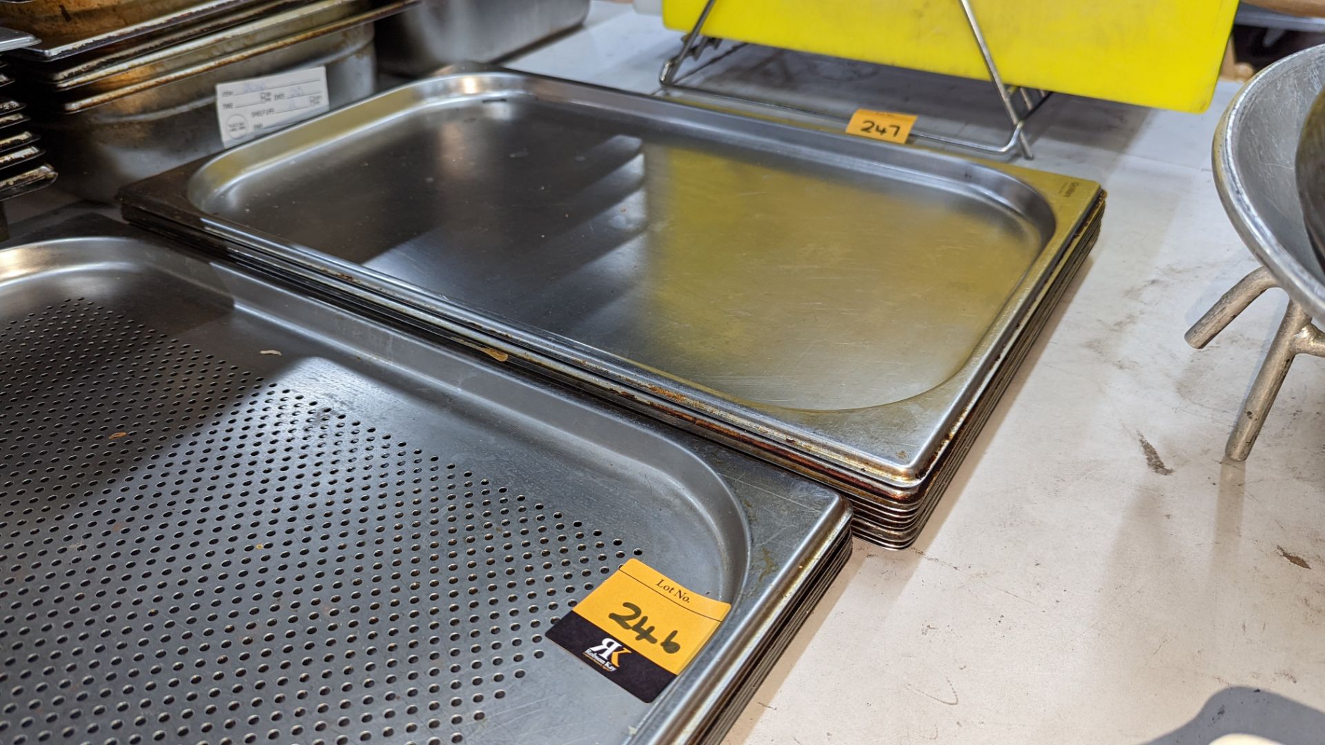 2 stacks of stainless steel rectangular trays including one perforated tray - Image 4 of 4