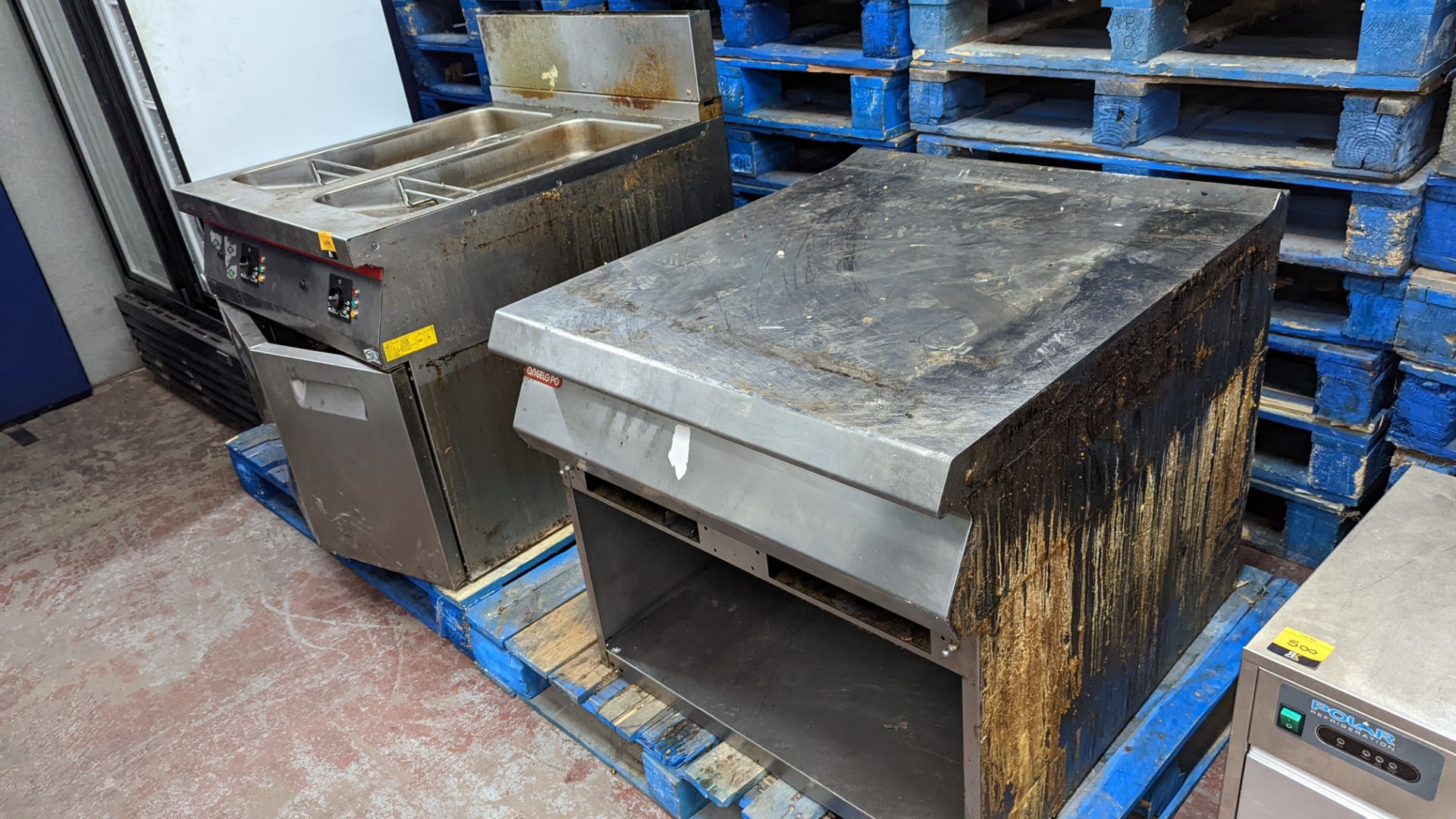 2 assorted pieces of Angelo Po catering equipment comprising twin well fryer & cupboard