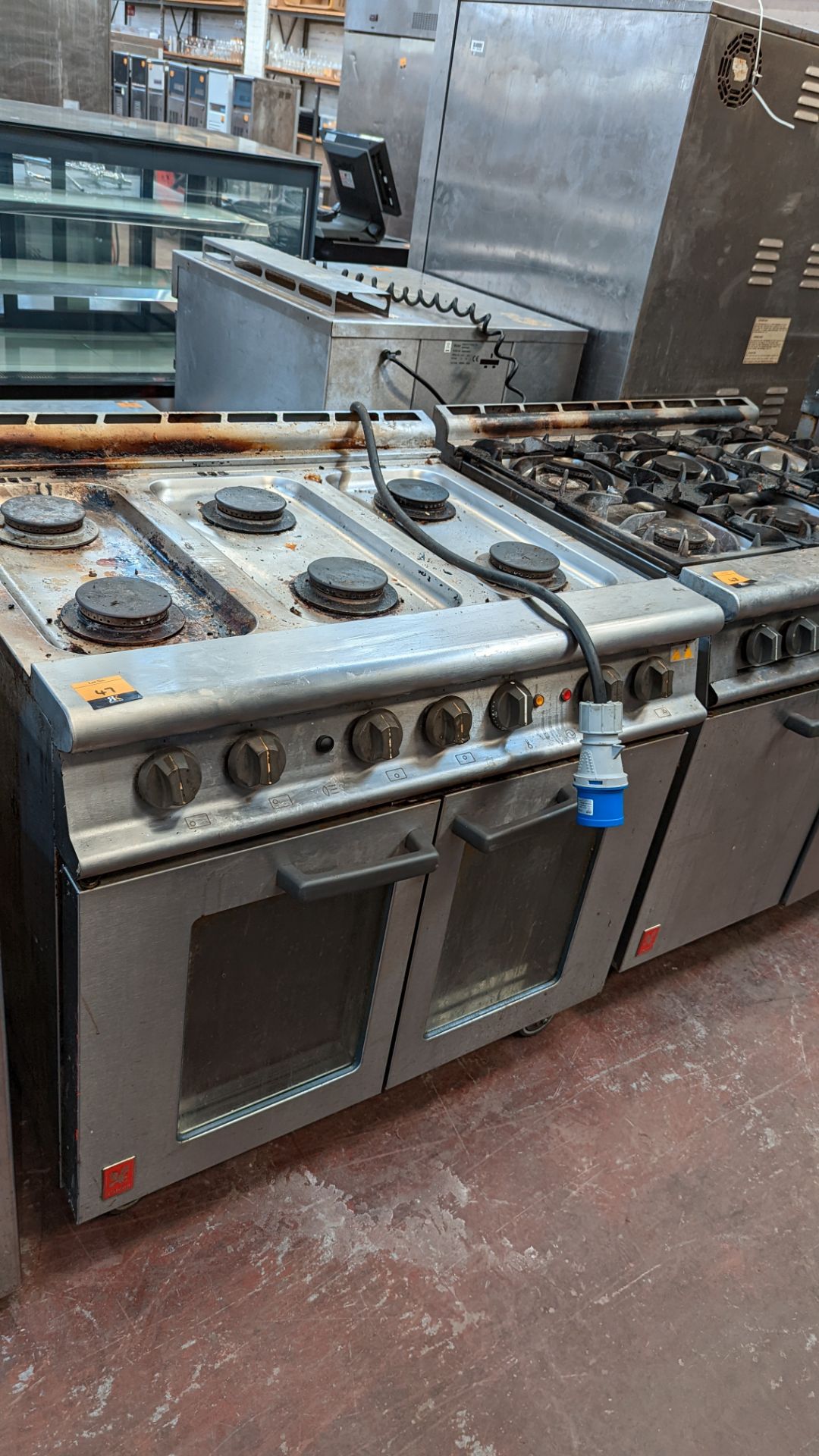 Falcon stainless steel large 6-ring gas oven. NB missing pan supports