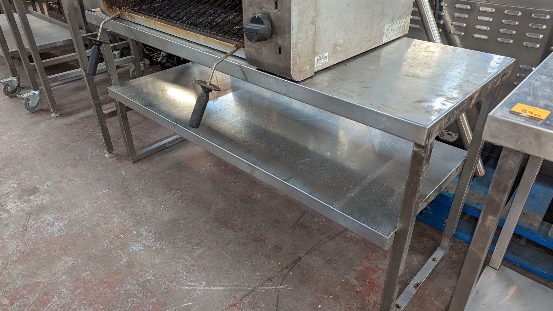 Stainless steel twin tier shelving system which appears to be designed for mounting on top of tables - Image 3 of 3