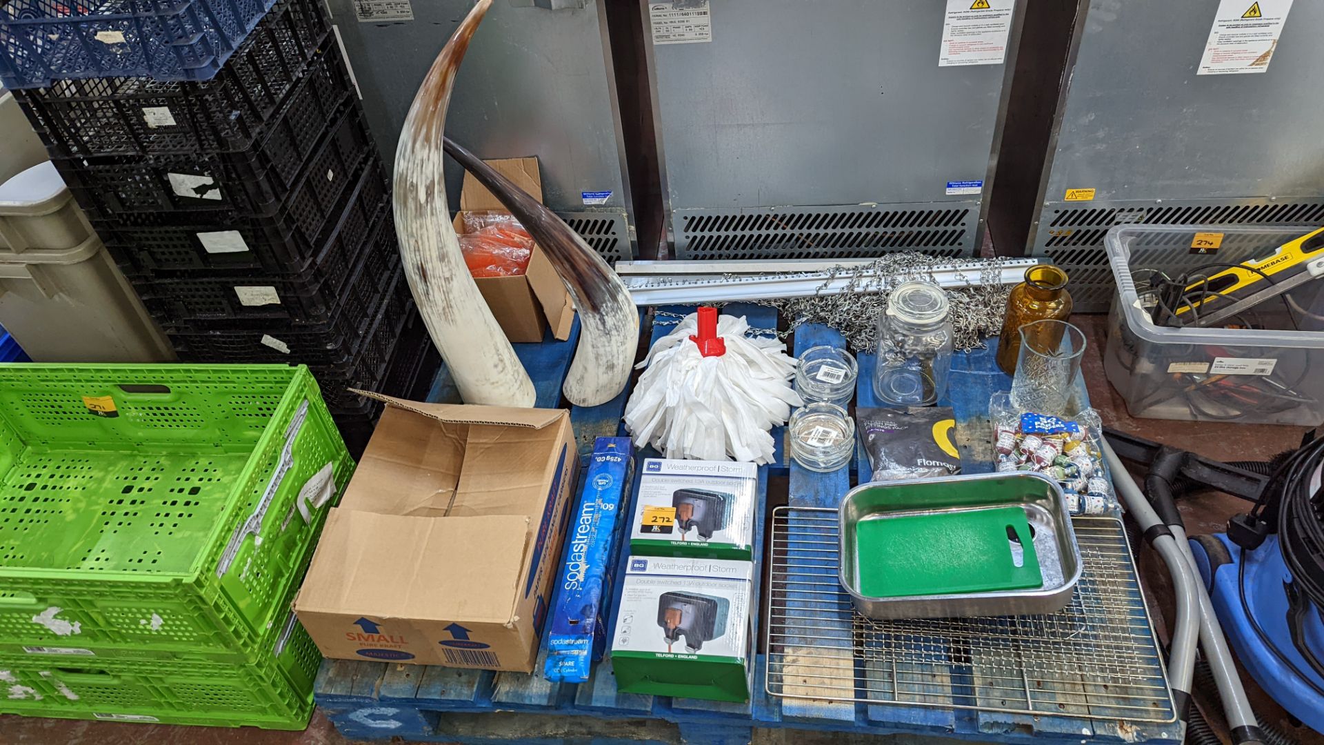 The contents of a pallet of assorted items including paper bags, weatherproof sockets, ornamental it - Image 2 of 8
