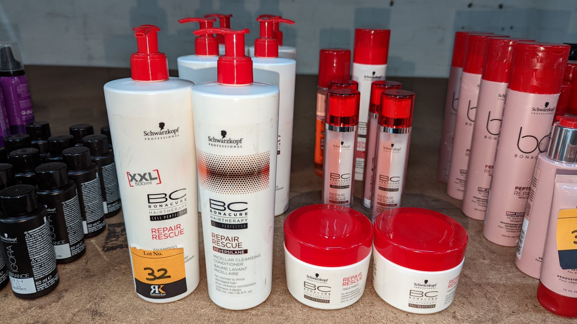 14 assorted bottles/tubes & tubs of Schwarzkopf BC Bonacure repair rescue products