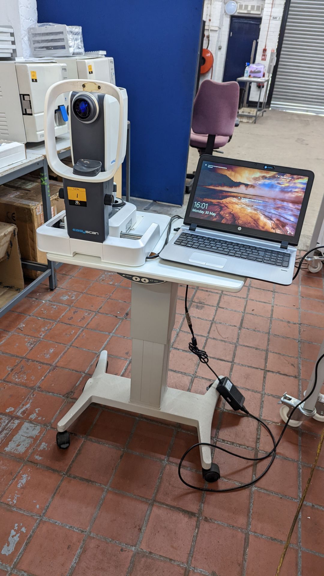 EasyScan digital retinal imaging scanner, including HP laptop computer and Topcon ATE-600 motorized