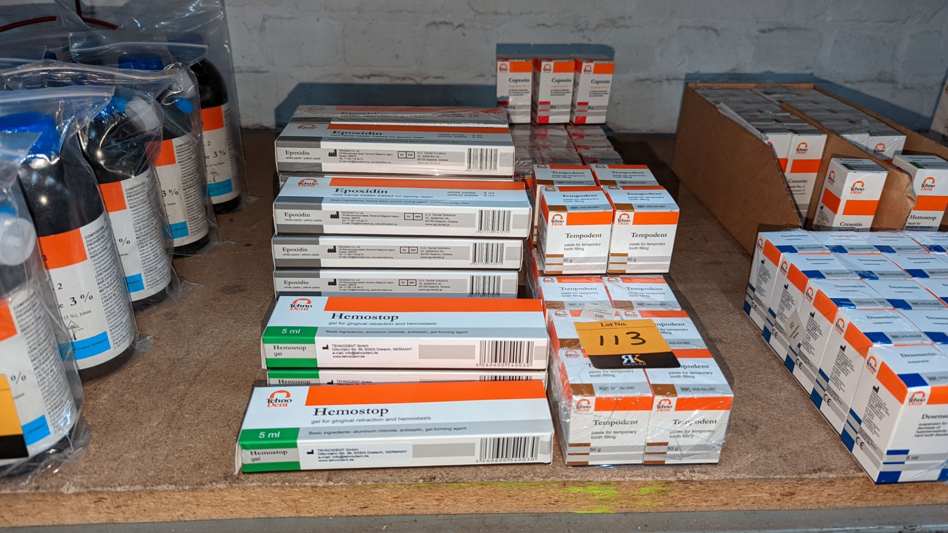 Quantity of Tempodent, Cupratin, Hemostop & Epoxidin product - 49 boxes in total