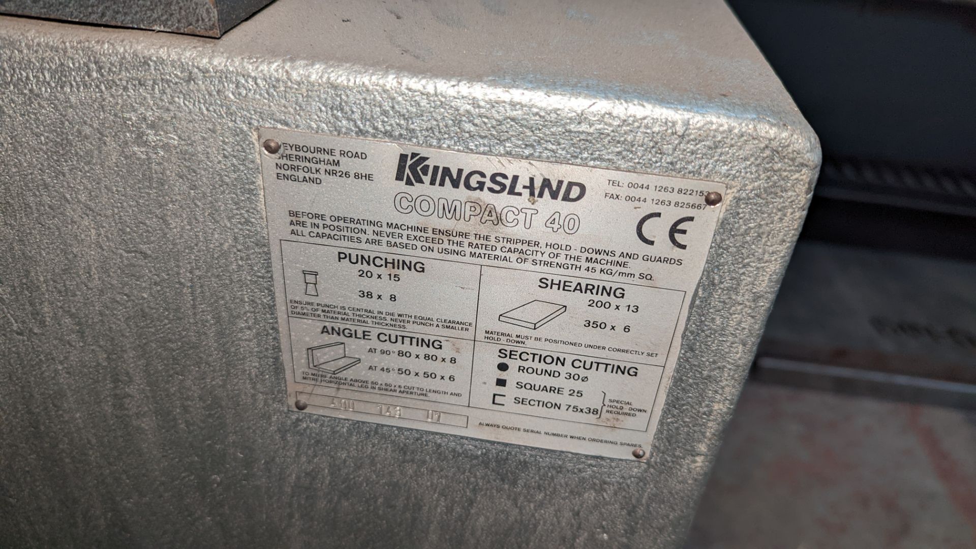 Kingsland Compact 40 steelworker (punching, shearing, angle cutting & section cutting) - Image 14 of 17