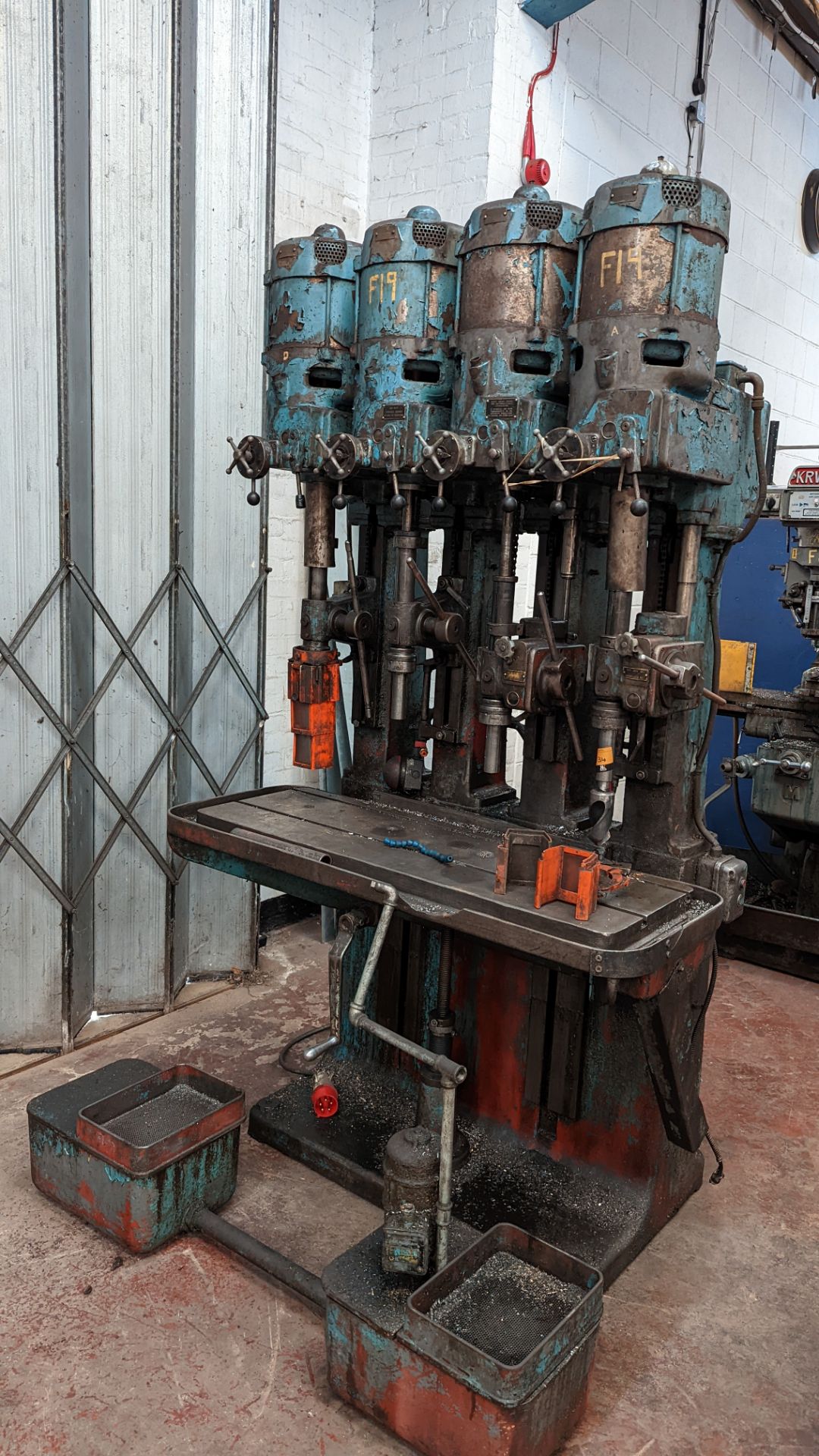 Brookhirst 4-head drill comprising steel table with 4 off Type 450/198M drill heads