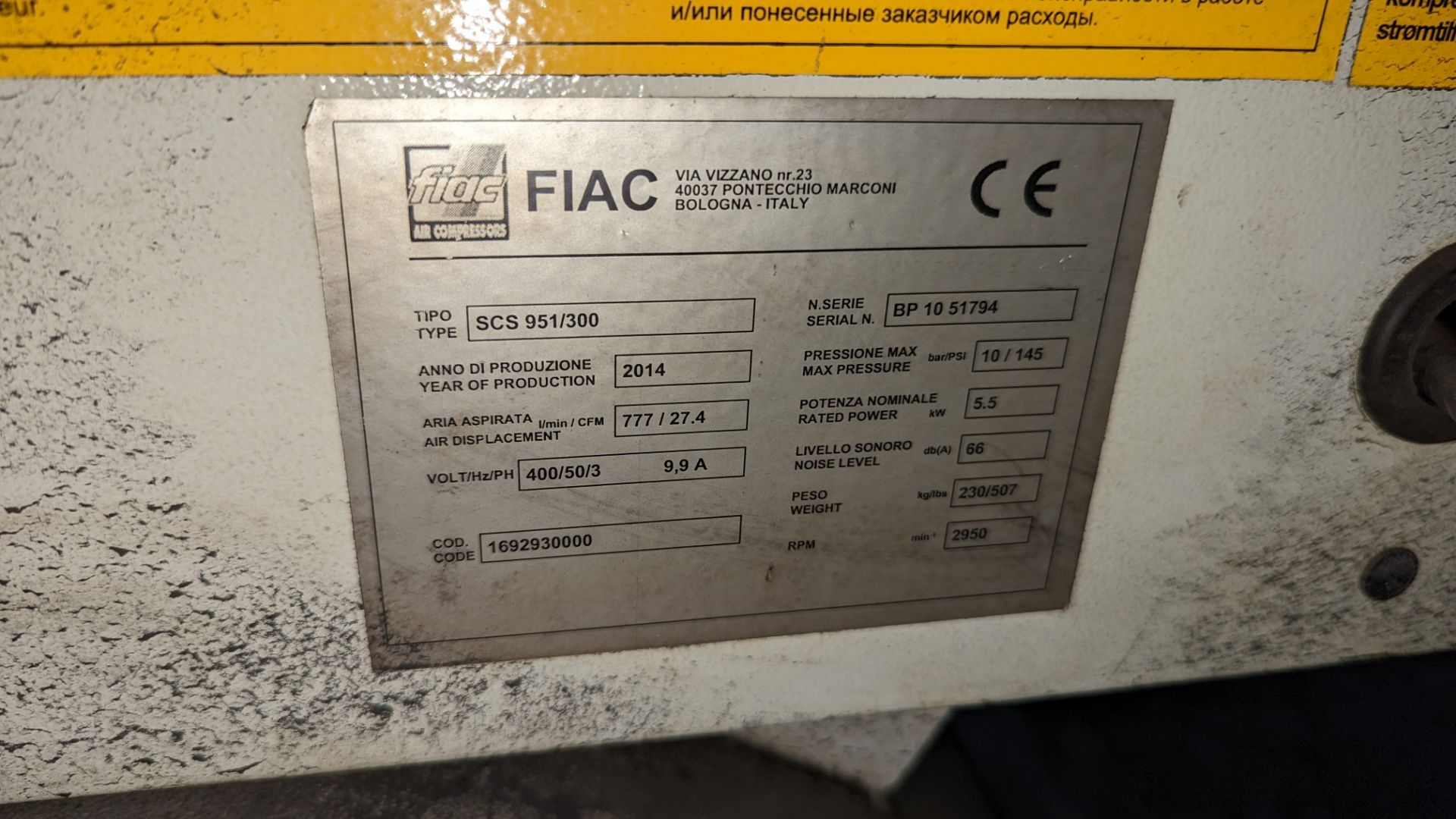 Fiac Soundproof all-in-one compressor system with built-in horizontal welded air receiver model SCS9 - Image 4 of 10