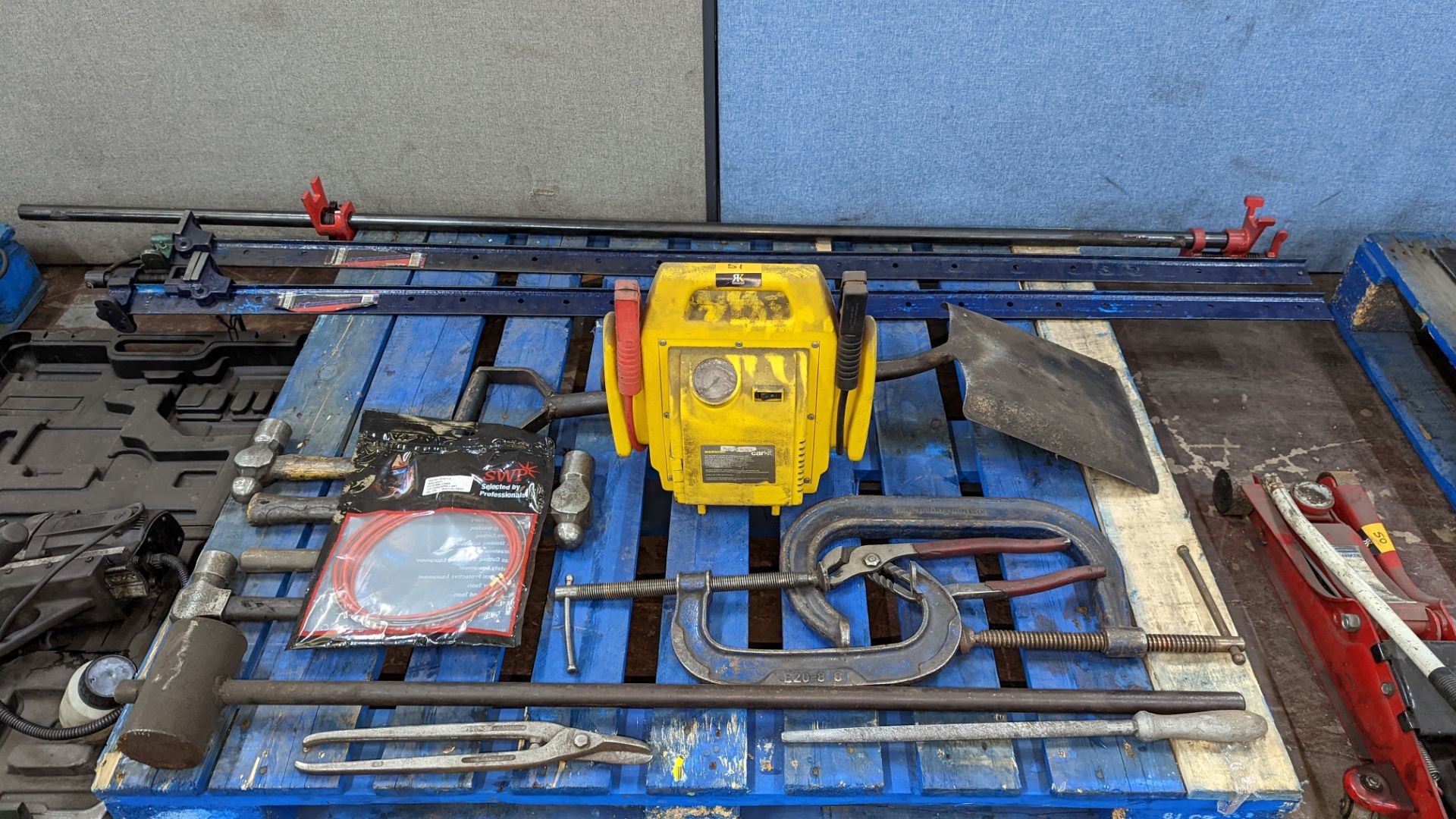 Contents of a pallet of miscellaneous items comprising clamps, hammers, battery starter & more - Image 2 of 7