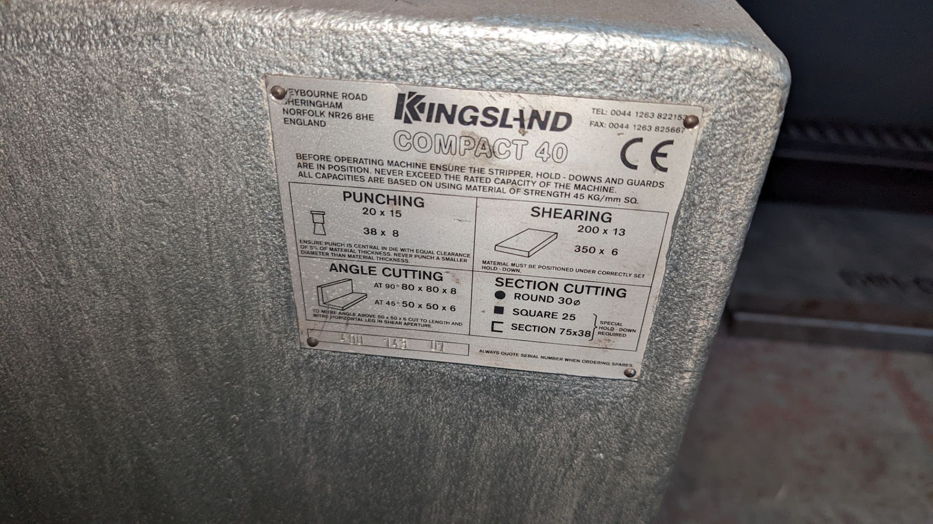 Kingsland Compact 40 steelworker (punching, shearing, angle cutting & section cutting) - Image 13 of 17
