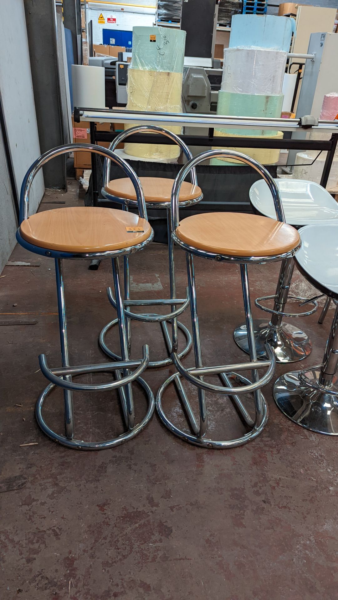3 off matching chrome & wooden stools - Image 2 of 5