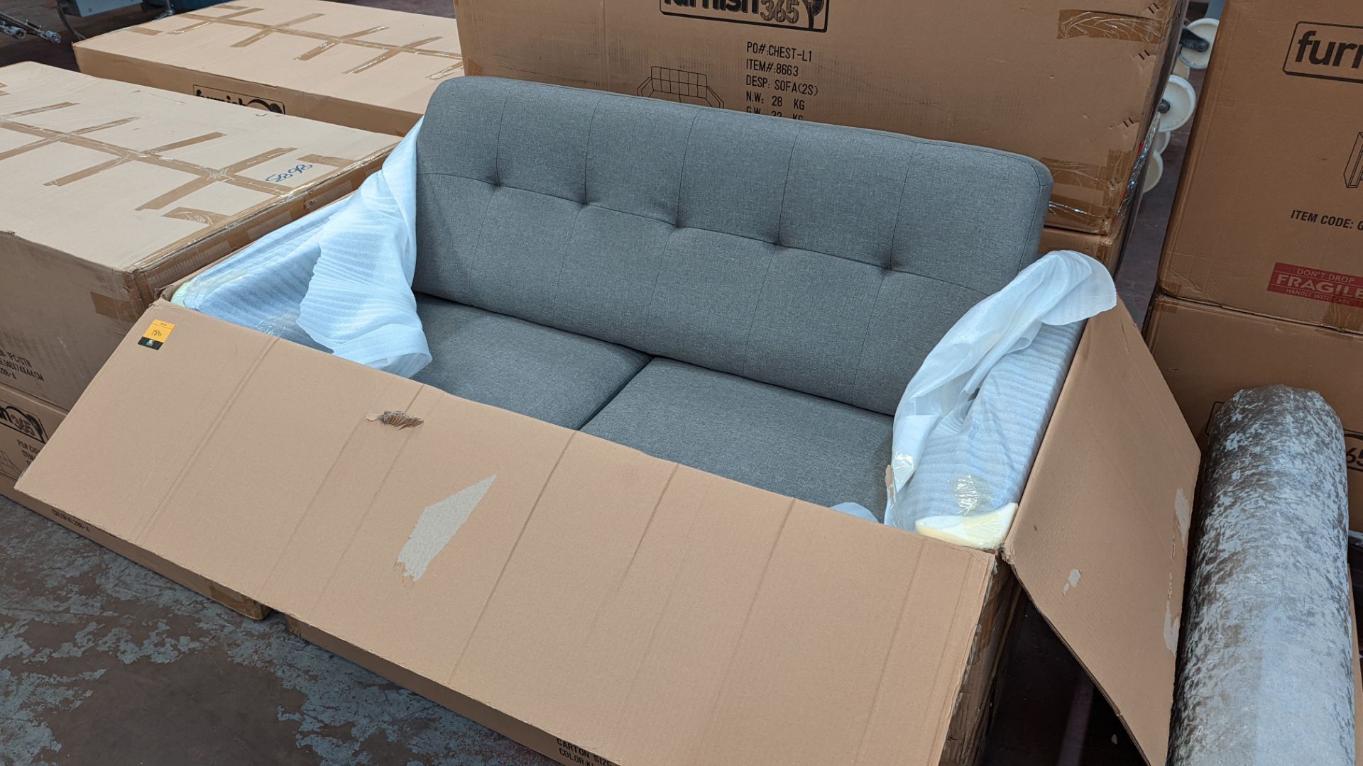 Sofa upholstered in fabric with wooden legs. This item is boxed & requires assembly. Please see th - Image 2 of 4