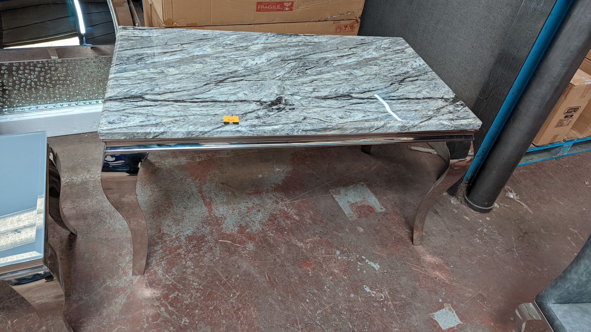 Dining table with what we assume is a marble top, on silver frame/legs. Table top measures circa 14 - Image 3 of 7