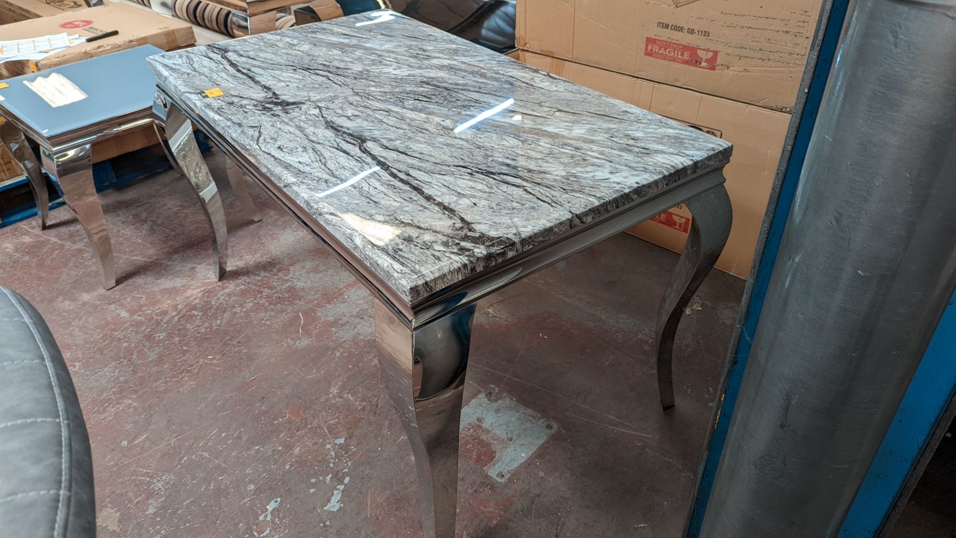 Dining table with what we assume is a marble top, on silver frame/legs. Table top measures circa 14 - Image 6 of 7