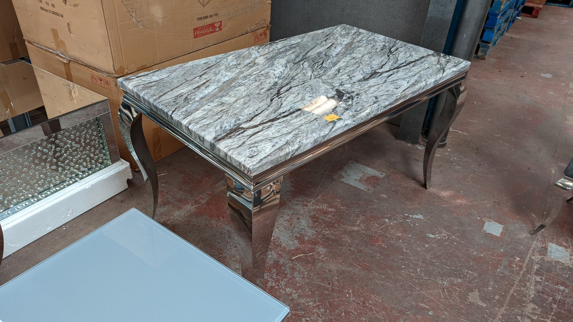 Dining table with what we assume is a marble top, on silver frame/legs. Table top measures circa 14 - Image 4 of 7