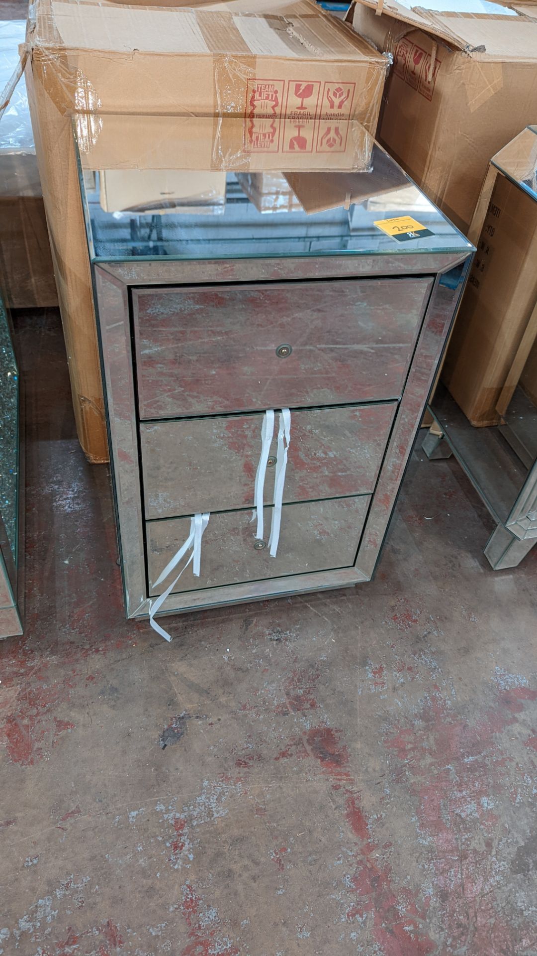 Triple drawer mirrored finish bedside cabinet - Image 5 of 5