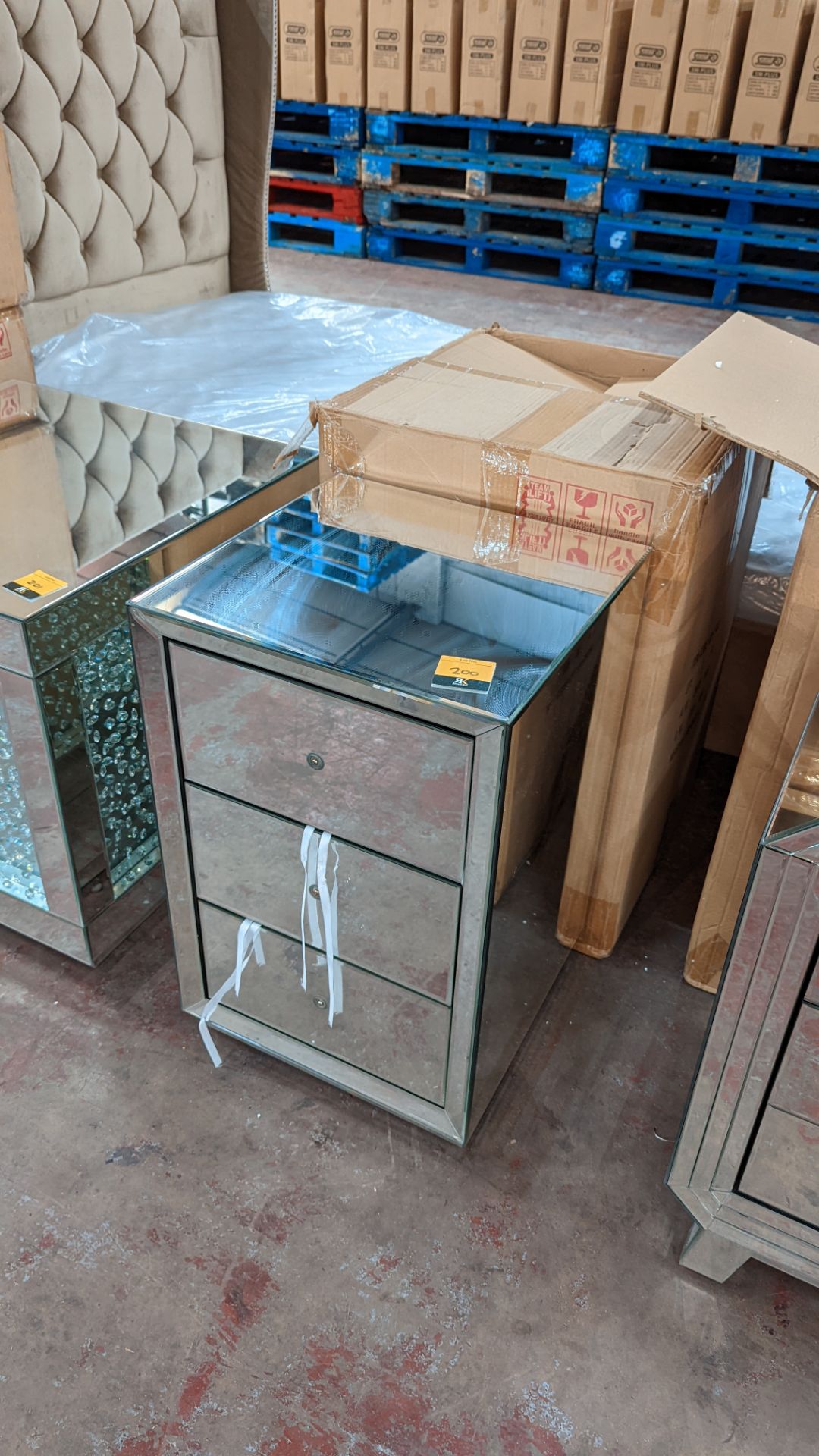 Triple drawer mirrored finish bedside cabinet