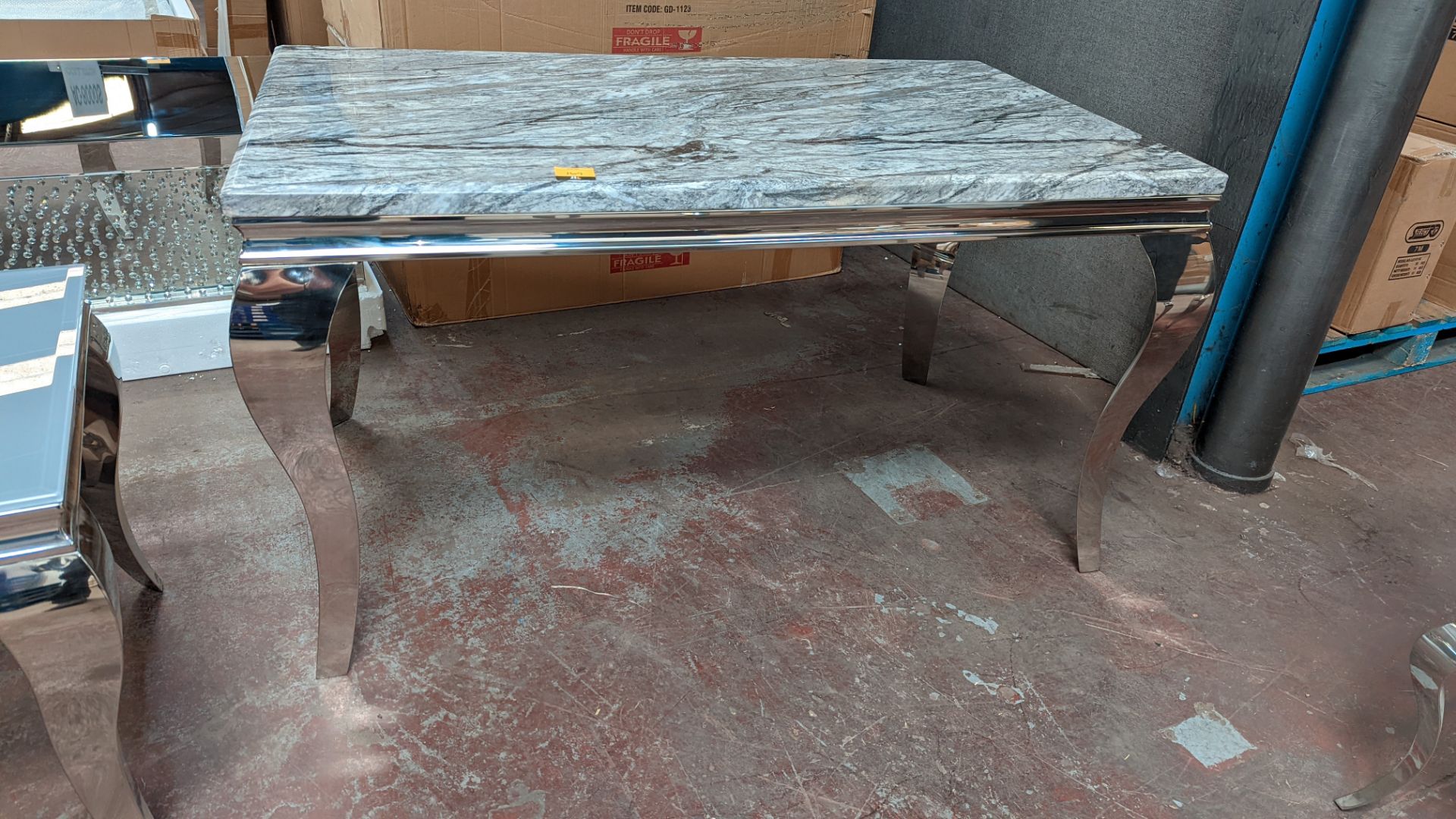 Dining table with what we assume is a marble top, on silver frame/legs. Table top measures circa 14 - Image 2 of 7