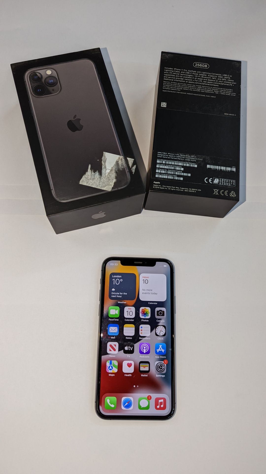 Apple iPhone 11 Pro, 256GB capacity, model A2215 (MWC72B/A). NB no charger or ancillaries. Include