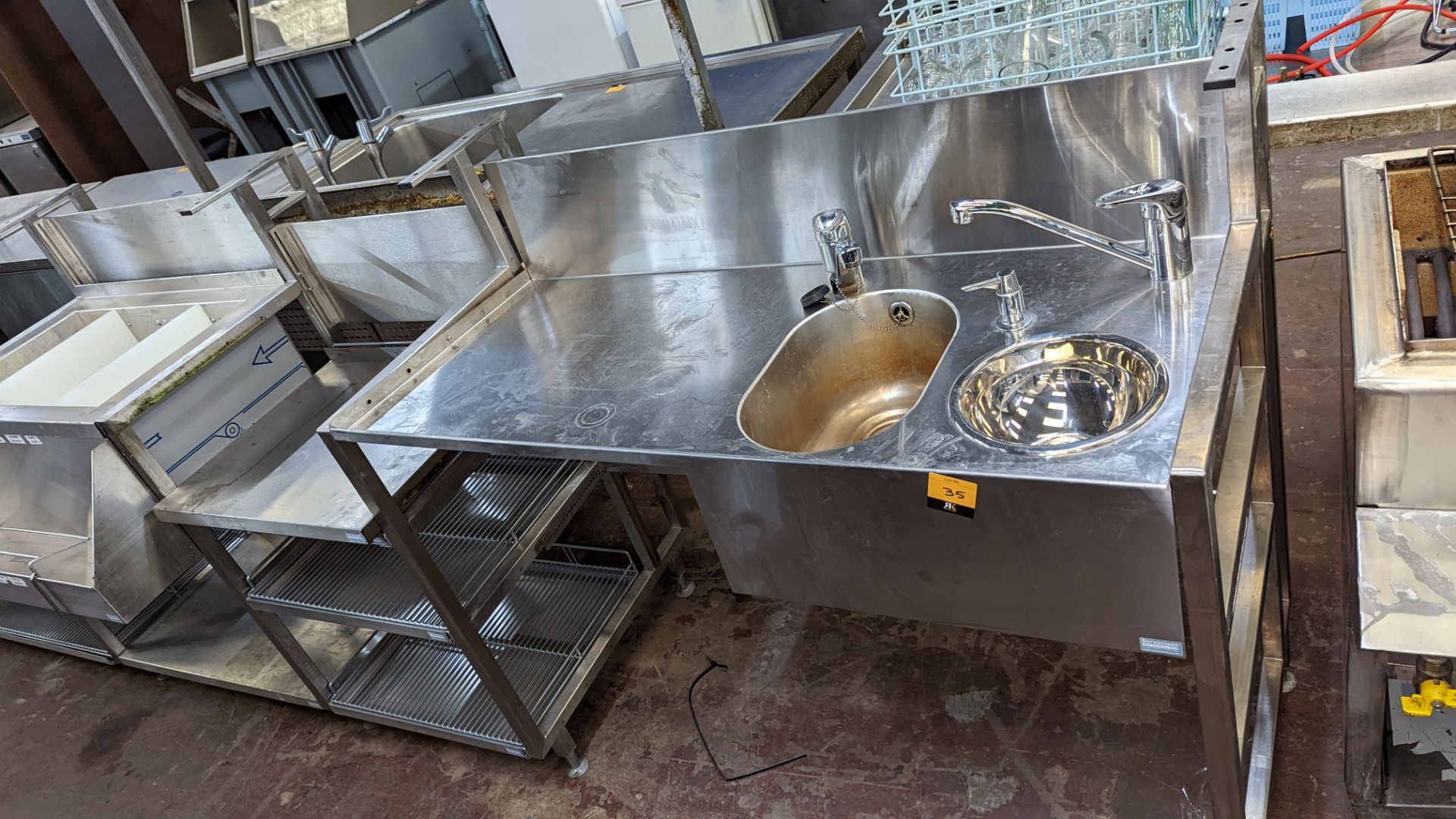 Large quantity of stainless steel modular bar fittings comprising multi-bowl sink unit, shelving uni - Image 3 of 10