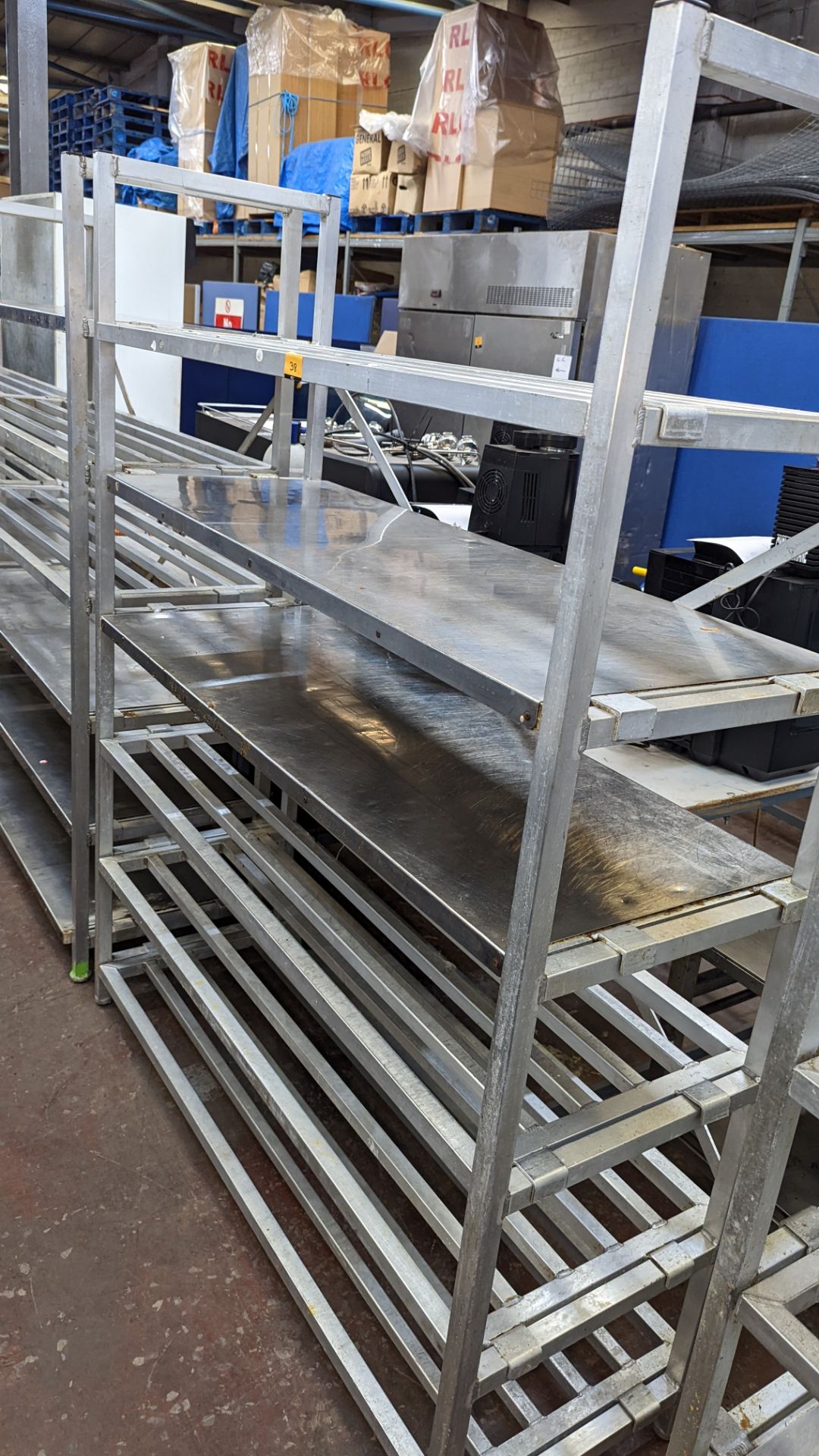 3 freestanding bays of cold store shelving, each being approx. 148cm wide, two bays each having 6 sh - Image 3 of 7