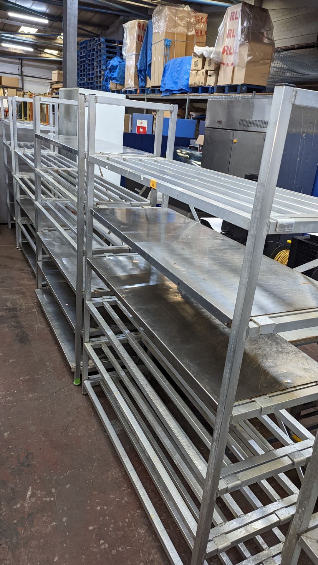 3 freestanding bays of cold store shelving, each being approx. 148cm wide, two bays each having 6 sh - Image 2 of 7