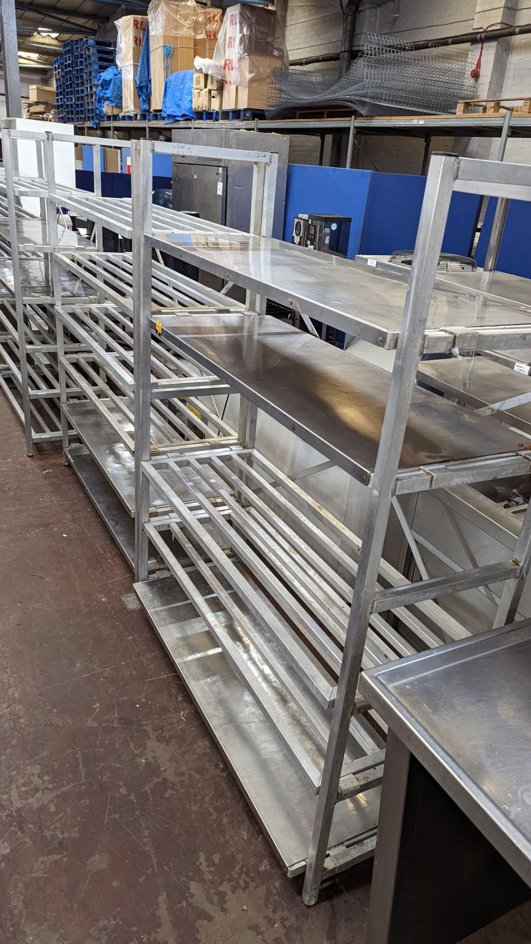 2 freestanding bays of cold store shelving, each being approx. 148cm wide, one with 5 shelves & one - Image 2 of 5