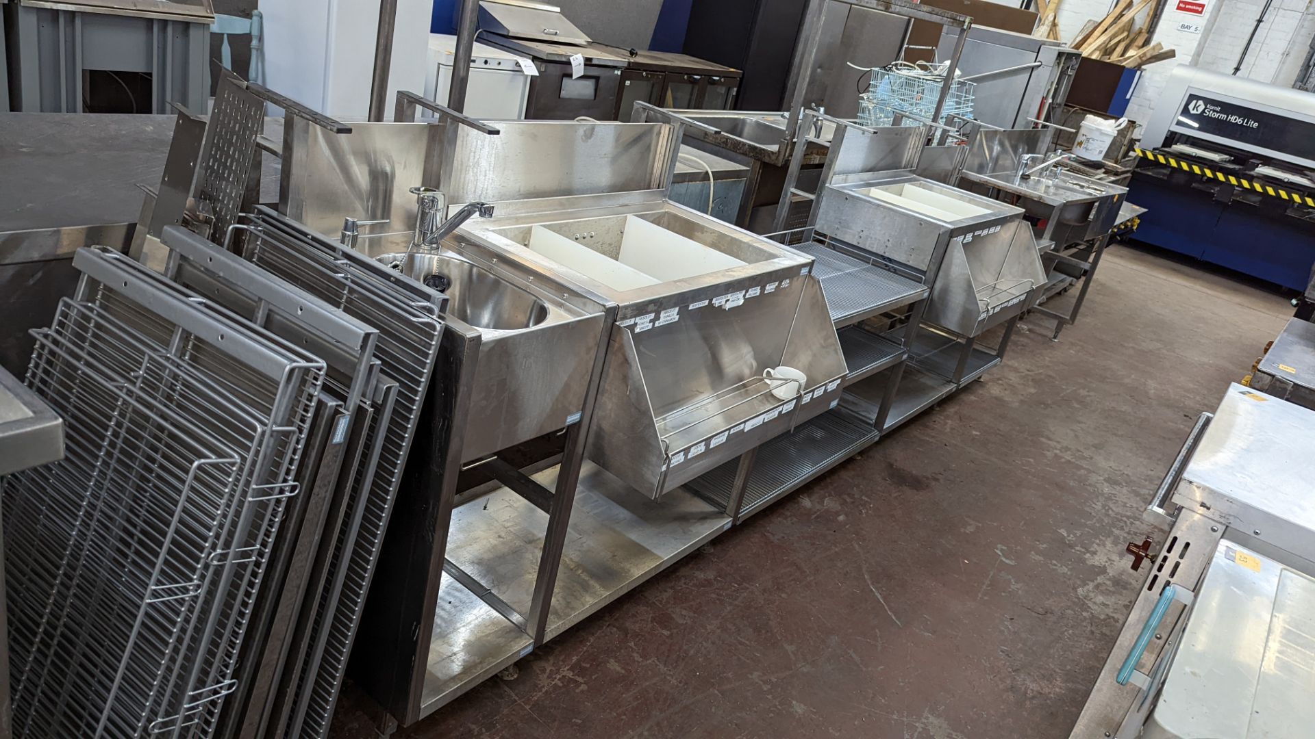 Large quantity of stainless steel modular bar fittings comprising multi-bowl sink unit, shelving uni - Image 9 of 10