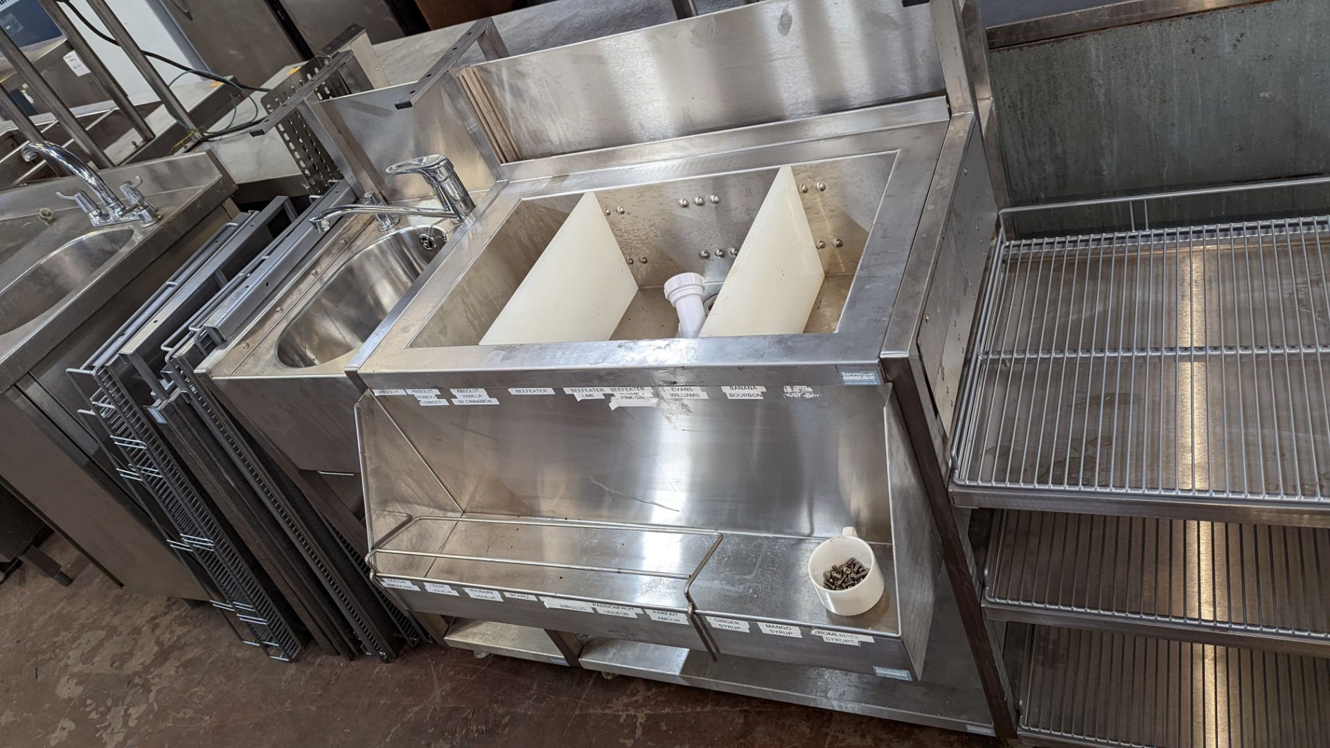 Large quantity of stainless steel modular bar fittings comprising multi-bowl sink unit, shelving uni - Image 7 of 10