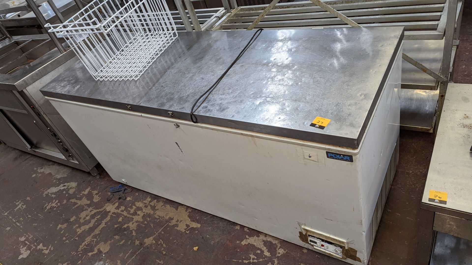 Polar Refrigeration large chest freezer with stainless steel lid, circa 180cm wide