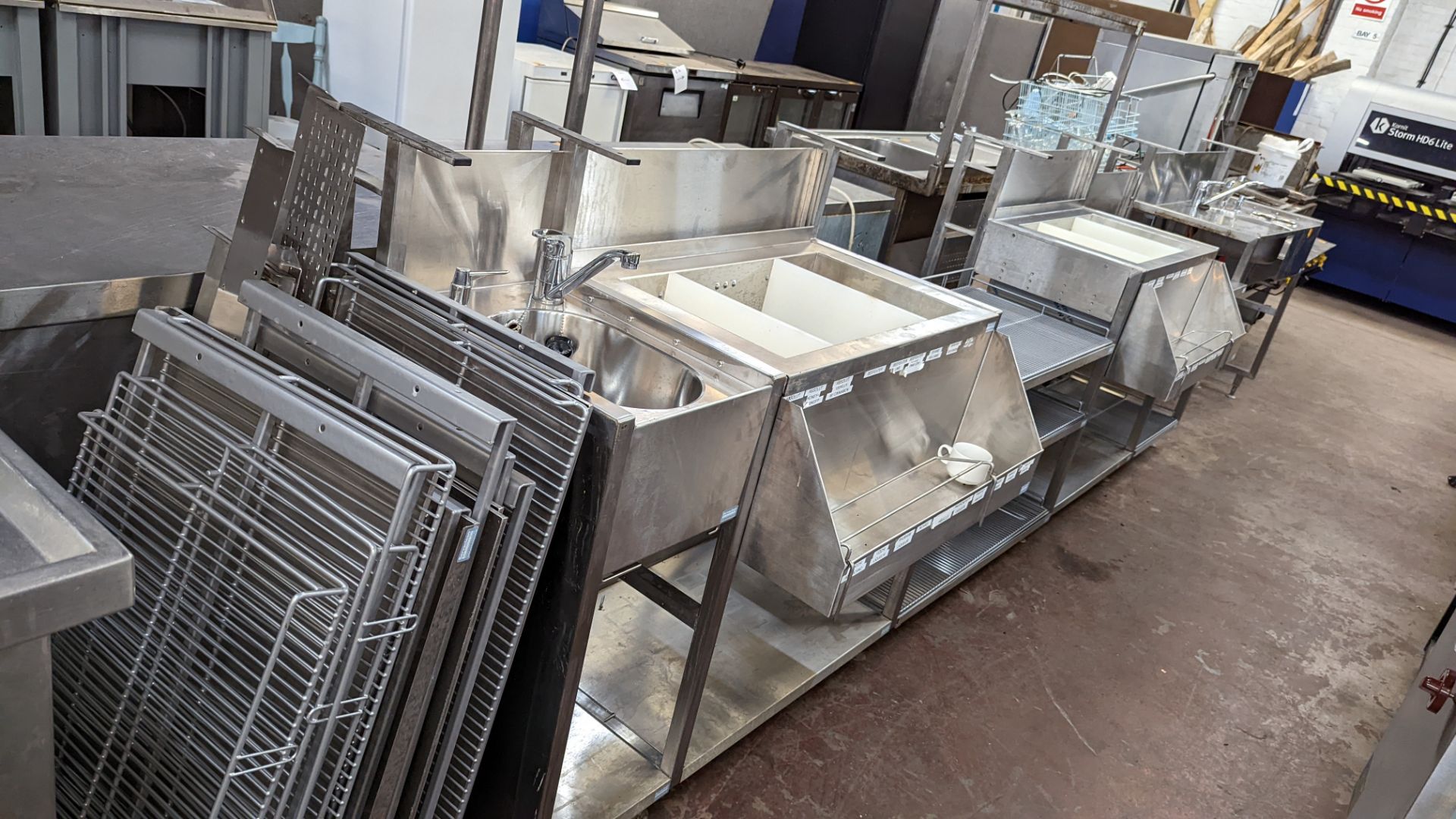 Large quantity of stainless steel modular bar fittings comprising multi-bowl sink unit, shelving uni - Image 8 of 10