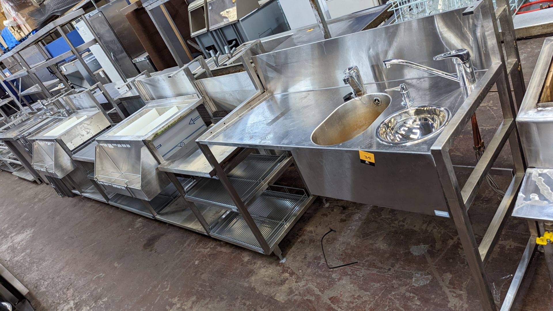 Large quantity of stainless steel modular bar fittings comprising multi-bowl sink unit, shelving uni - Image 2 of 10