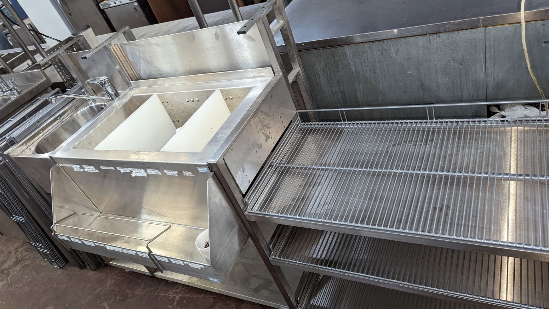 Large quantity of stainless steel modular bar fittings comprising multi-bowl sink unit, shelving uni - Image 6 of 10