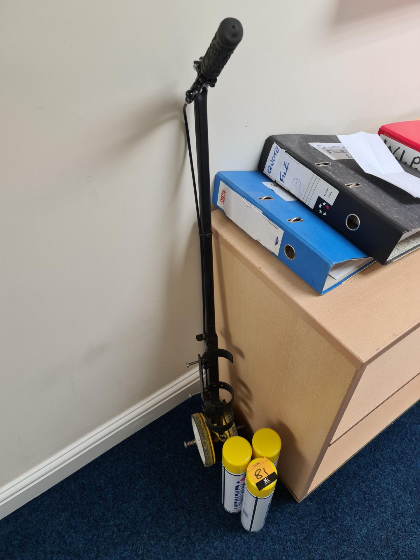 Line marking trolley/dispenser plus 3 tins of line marking paint