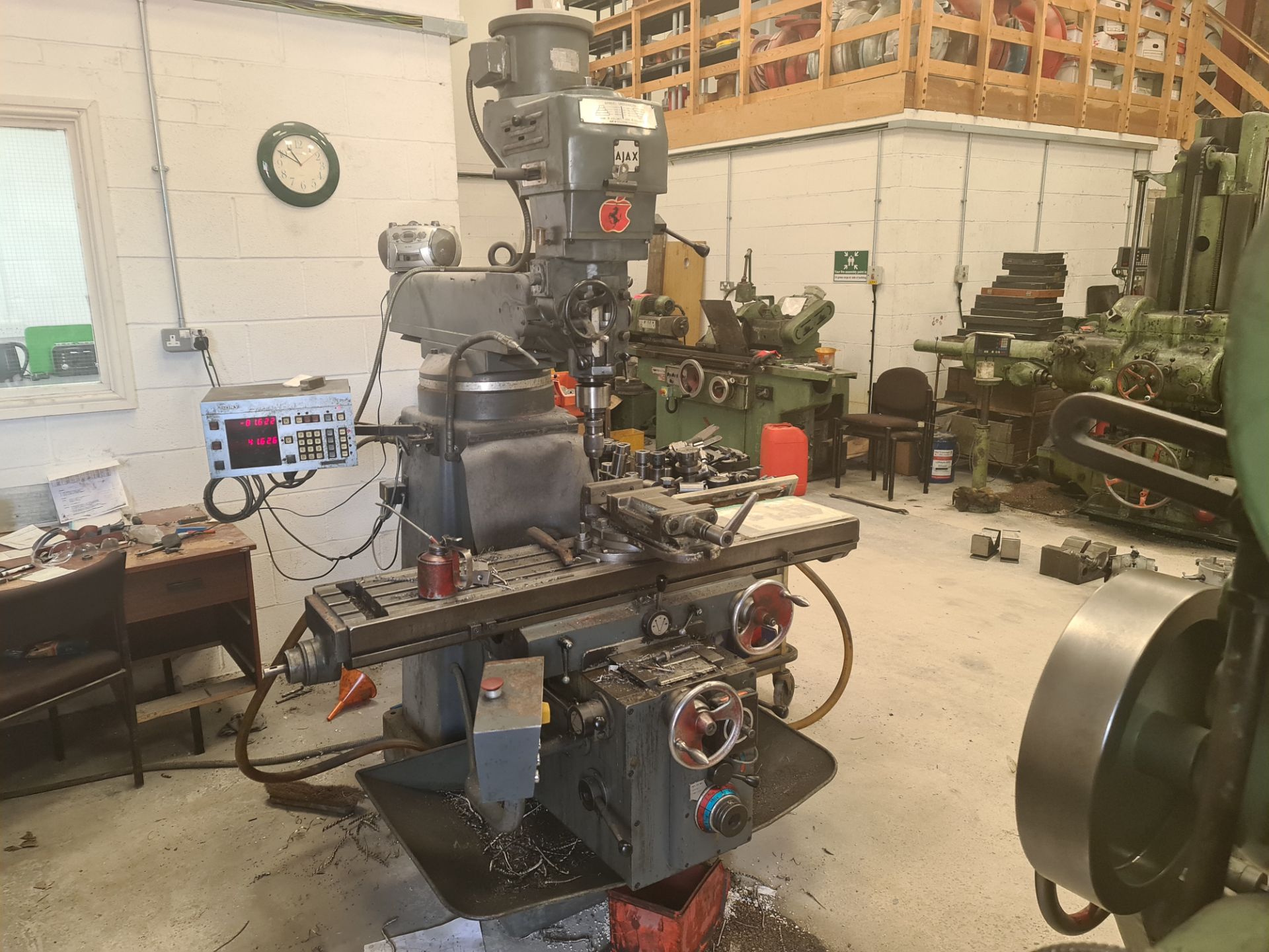 Ajax turret milling machine (type & serial number 23271 B 22260) with Sony DRO, including the 2 tabl