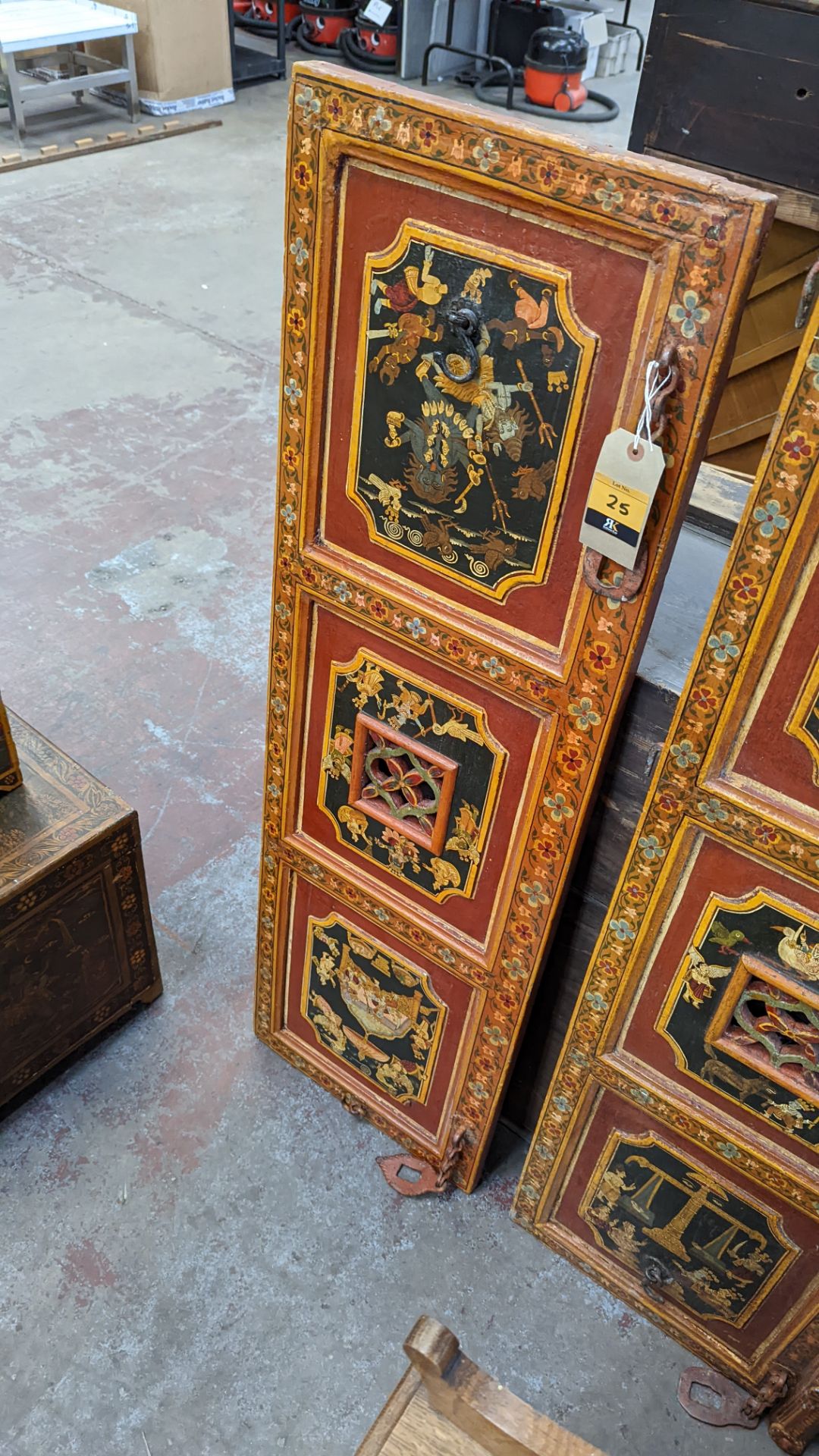 Pair of Mughal Indo Persian style cabinet doors with extensive paintwork as pictured - Image 8 of 12