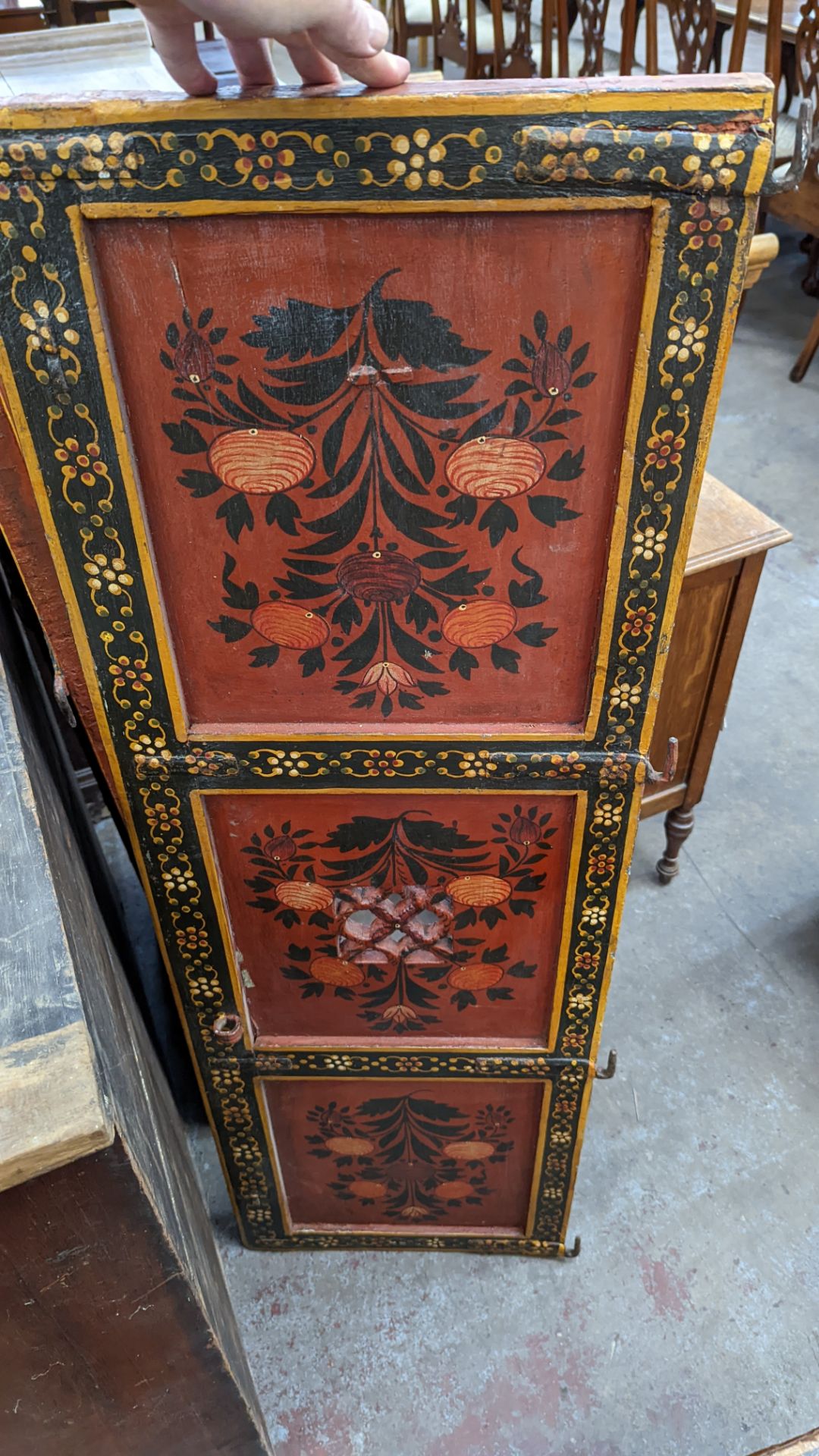 Pair of Mughal Indo Persian style cabinet doors with extensive paintwork as pictured - Image 9 of 12